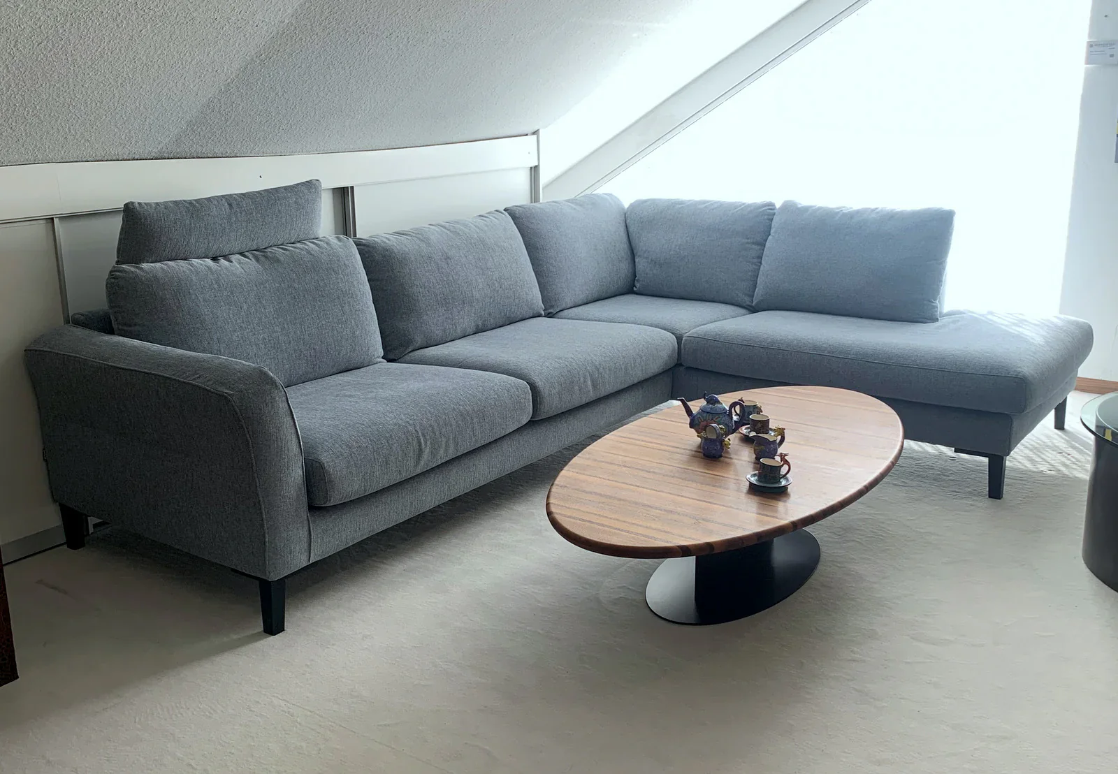 Showroommodel Sits hoekbank Anja, lichtblauw, 293 x 221 cm, hoes afneembaar