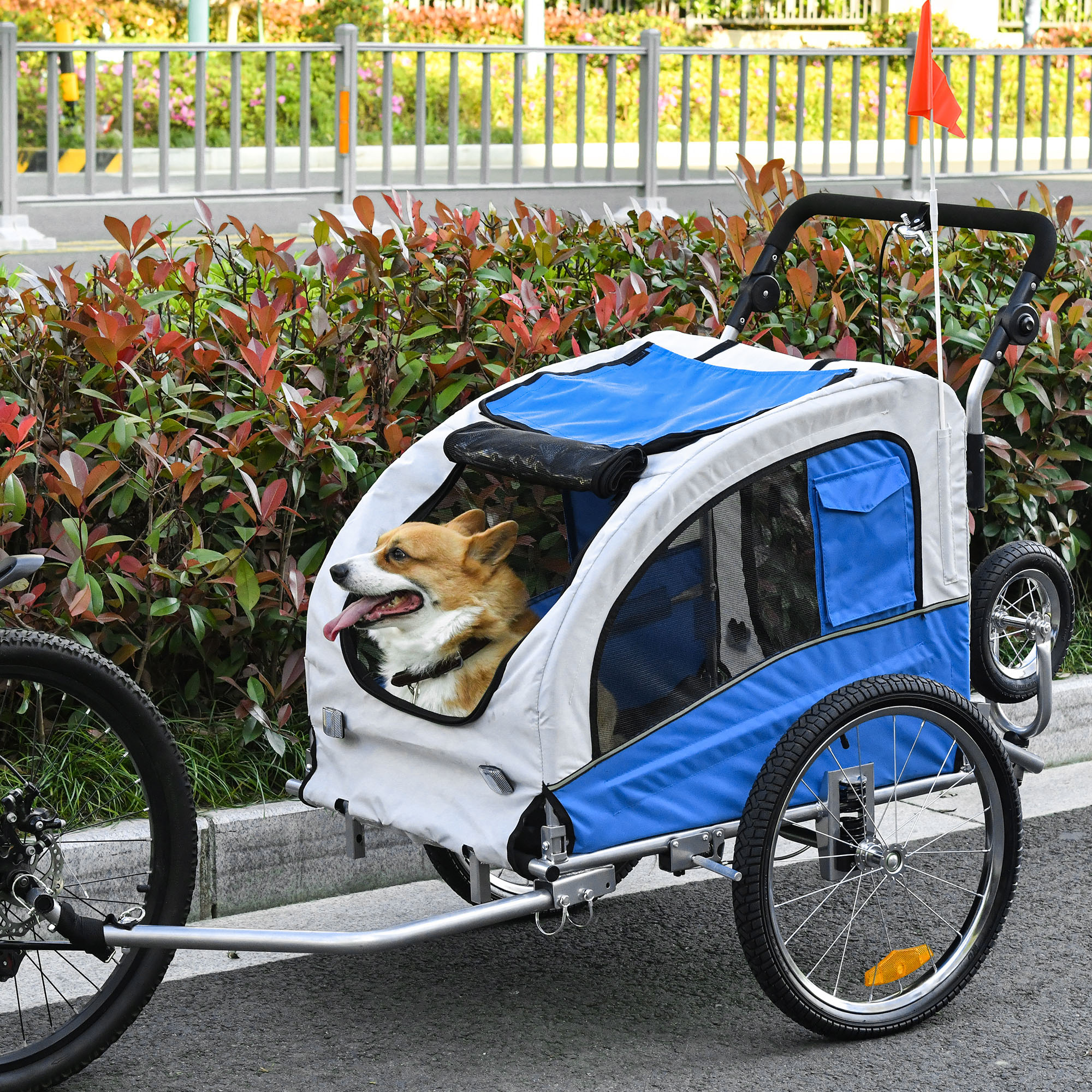 2 in 1 hondenaanhanger fietskar jogger vlag regenhoes voor honden 4 kleuren