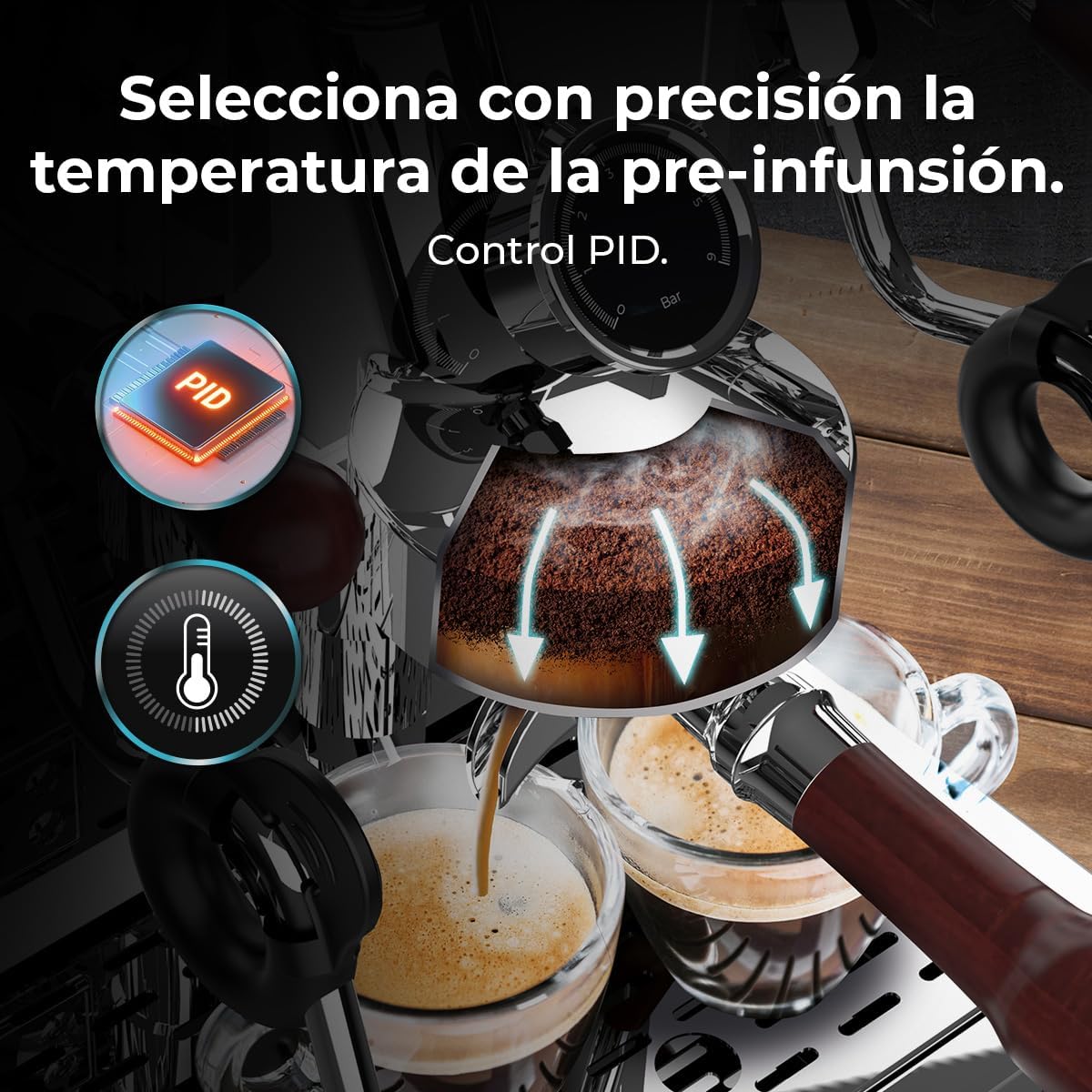 Cecotec Espresso-Kaffeemaschine Barista Baristeo Intima, professionelle Barista-Espressomaschine, Vorbrüh-System, 15 Bar Pumpe, einfaches Befüllen, 1,7L Wassertank und Tassenwärmer