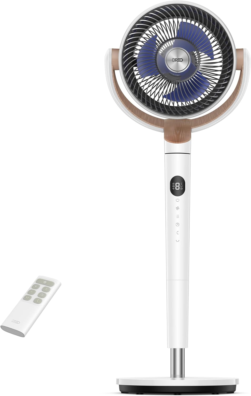 DREO ventilateur sur pied silencieux 20 dB avec oscillation omnidirectionnelle 120°+120°, portée du vent 26 m, débit d’air 1615 m³/h, circulateur Turbo, hauteur réglable 94–107 cm, 3 modes, 8 vitesses