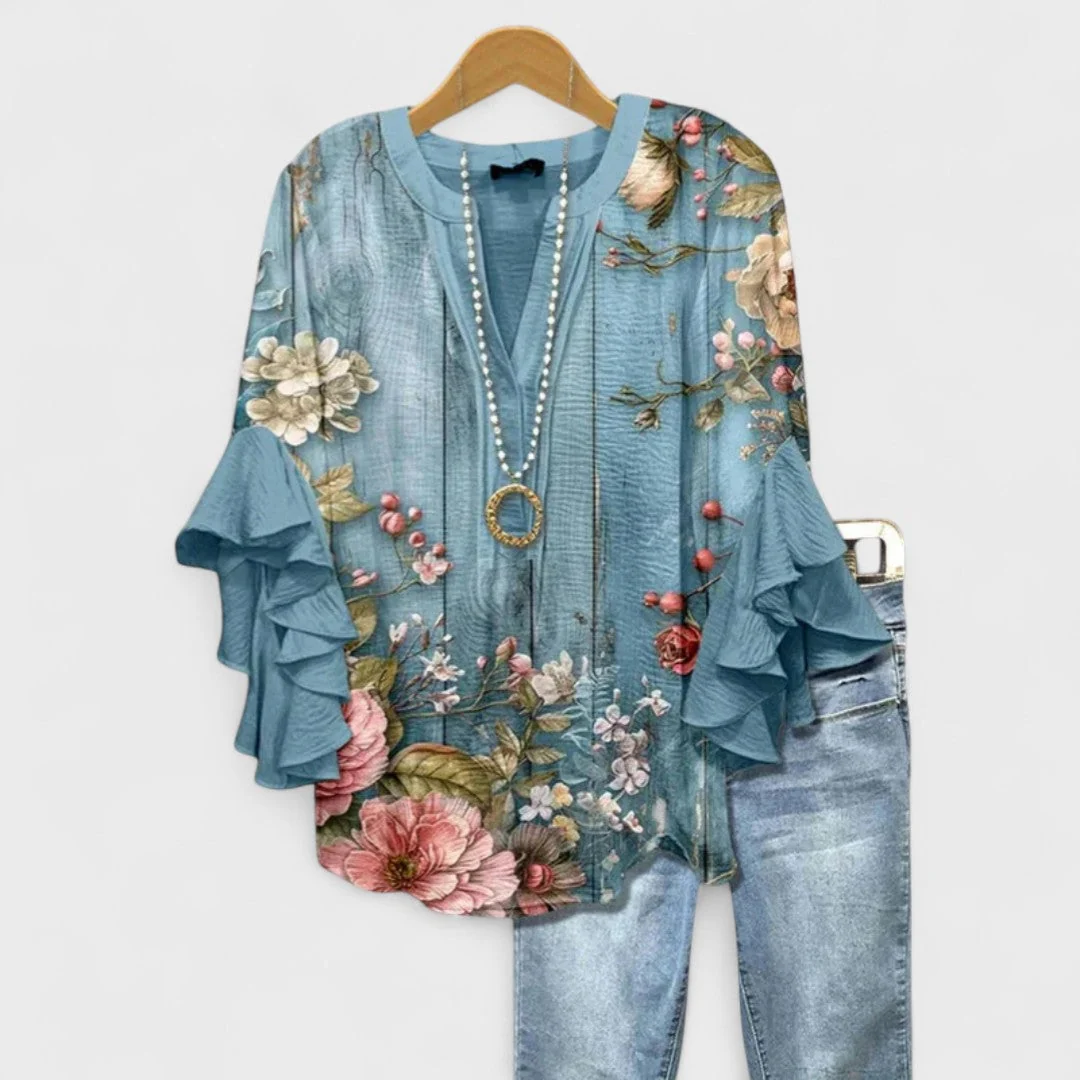 Damenbluse mit V-Ausschnitt und R��schen?rmeln