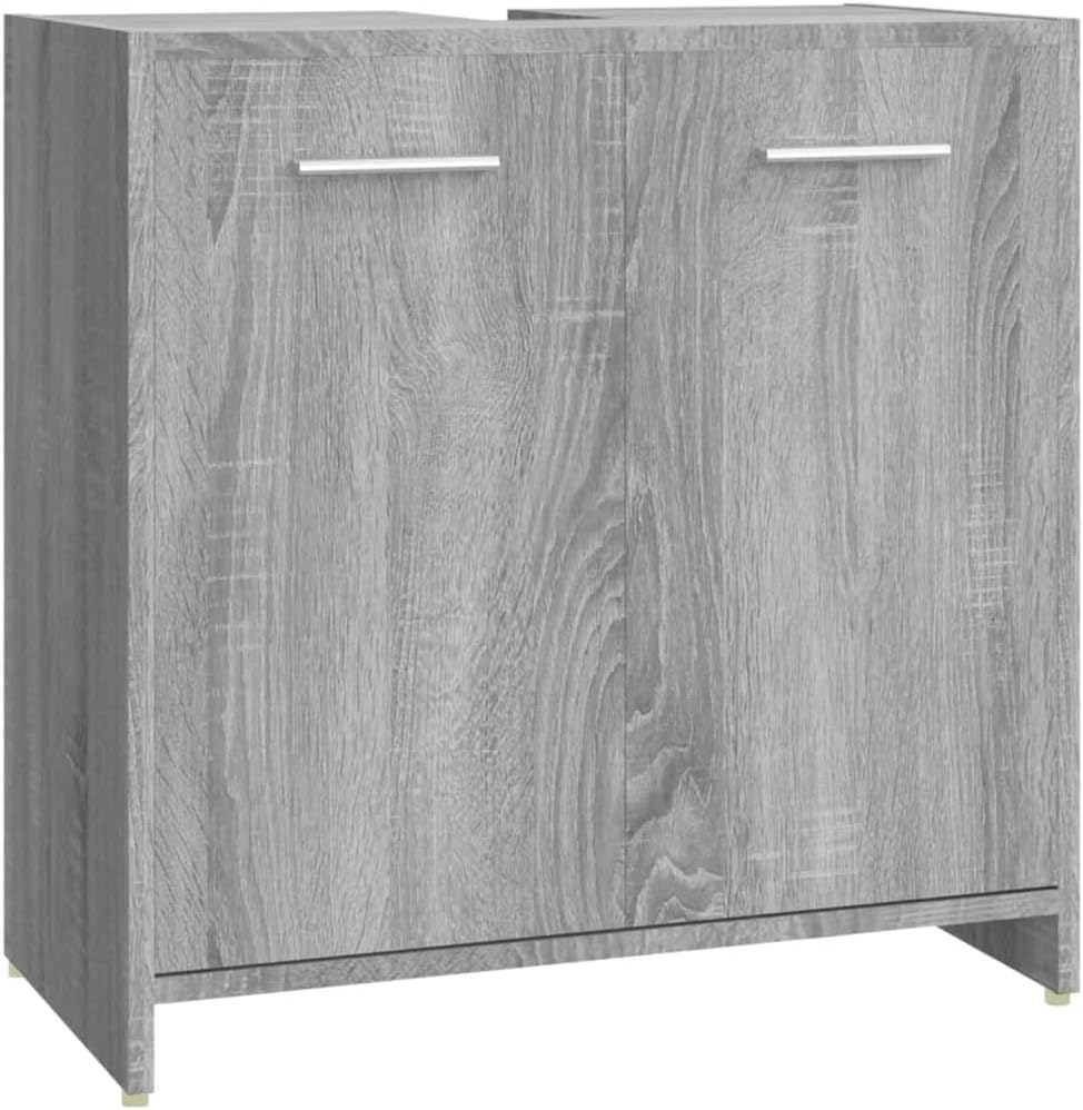 vidaXL Badmöbel Set 4 TLG., Badezimmermöbel mit Hochschrank Waschbeckenunterschrank Midischrank, Badschrank mit viel Stauraum, Waschtischschrank Badezimmermöbel, Grau Sonoma Holzwerkstoff