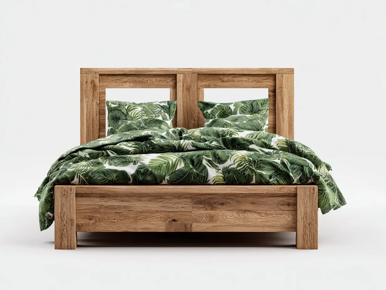 Doppelbett-Holz-214 x 194 x 102 cm-Natur-Rustikaler Stil