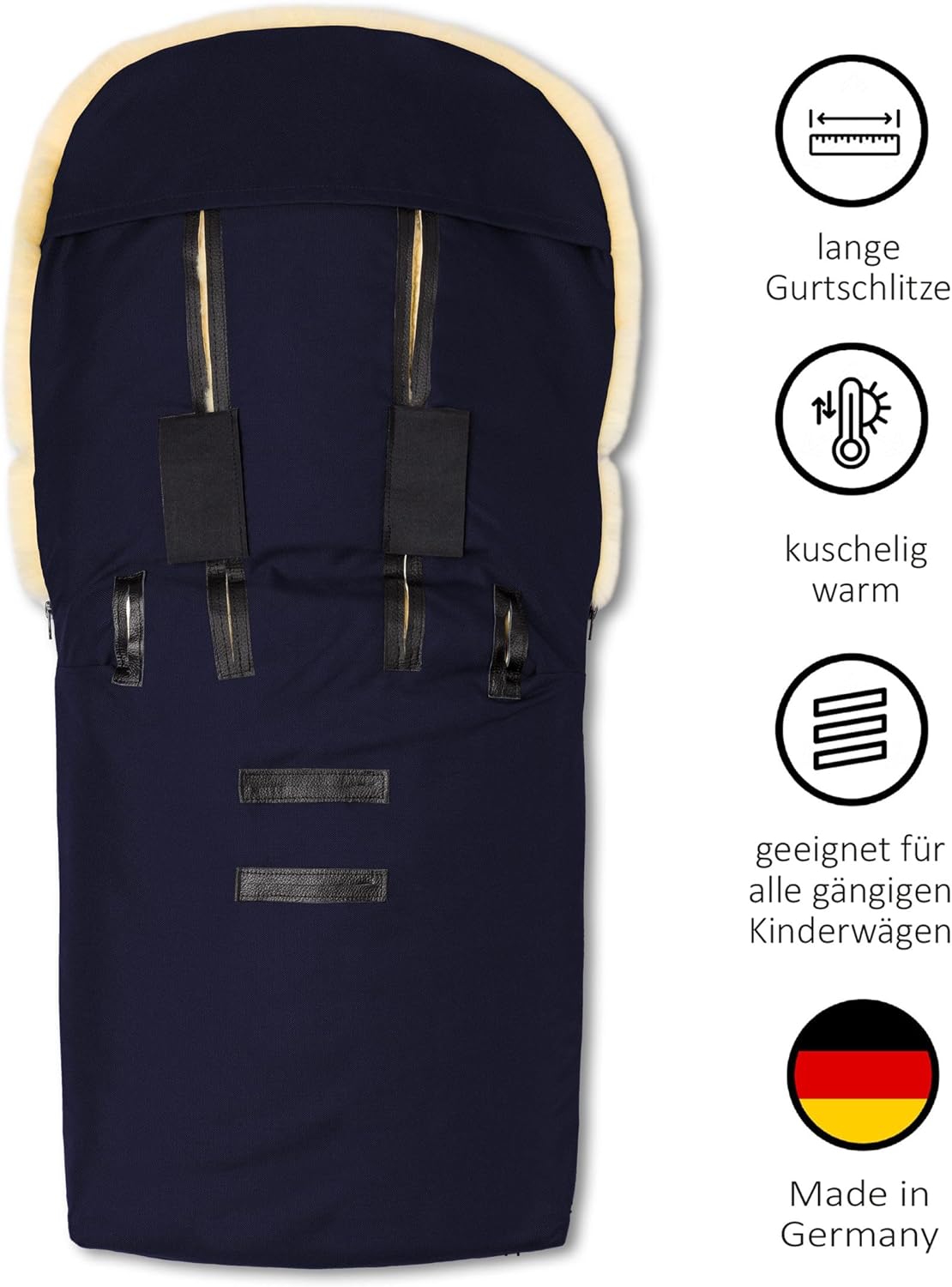 Hofbrucker Lammfell-Fußsack Putzi Kinderwagen, Buggy/Winterfußsack wind- & wasserabweisend/Warmer Fußsack Oberteil abnehmbar/echtes Lammfell/Made in Germany