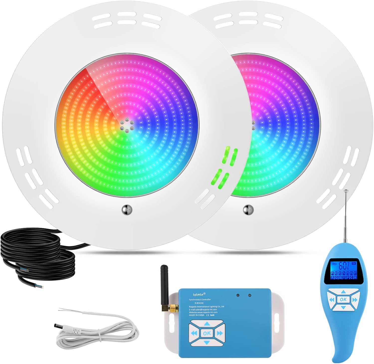 LyLmLe Harz Gefüllt Poolbeleuchtung LED, 35W Ultraflach Poolscheinwerfer RGB Externe Synchronisation mit Fernbedienung,140° Abstrahlwinkel,IP68 Wasserdicht,Aufputzmontage,12V AC(2er-Pack)