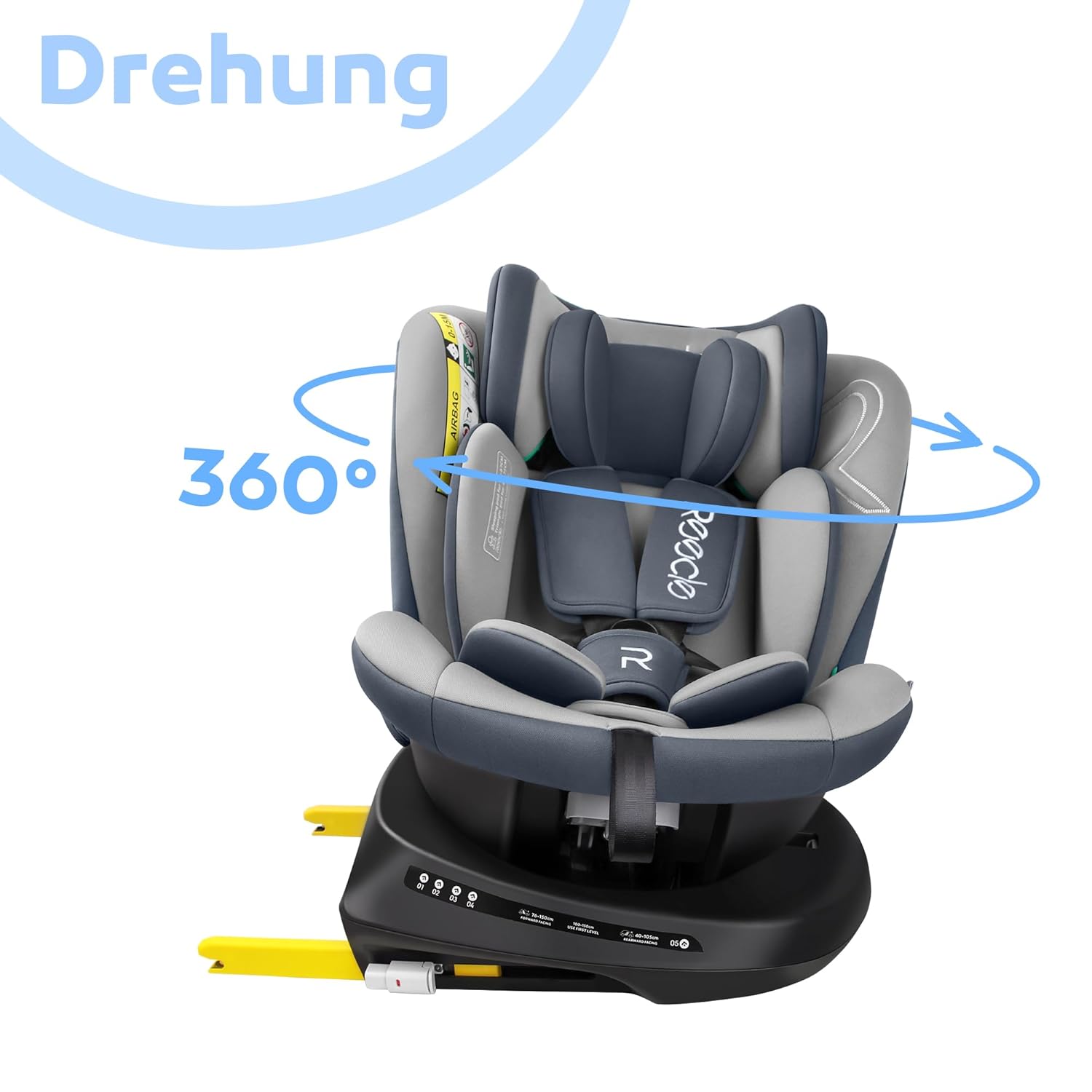 Reecle 360 Drehbar i-Size Kindersitz mit ISOFIX 40-150 cm (0-36 kg) Reboarder, ab Geburt -12 Jahre, ECE R129