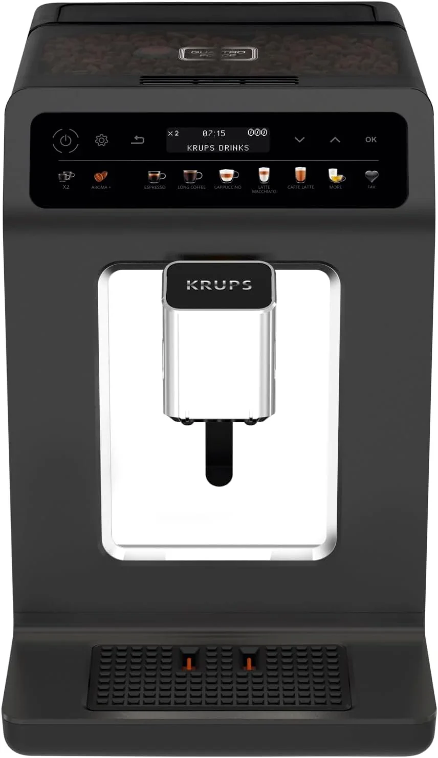 Krups Evidence One Kaffeevollautomat mit Milchschlauch, 12 Getr?nke, 2-Tassen-Funktion, Farbdisplay, Kaffeemaschine, T��V-Siegel, Schwarz, EA895N10, Meteor Graphit