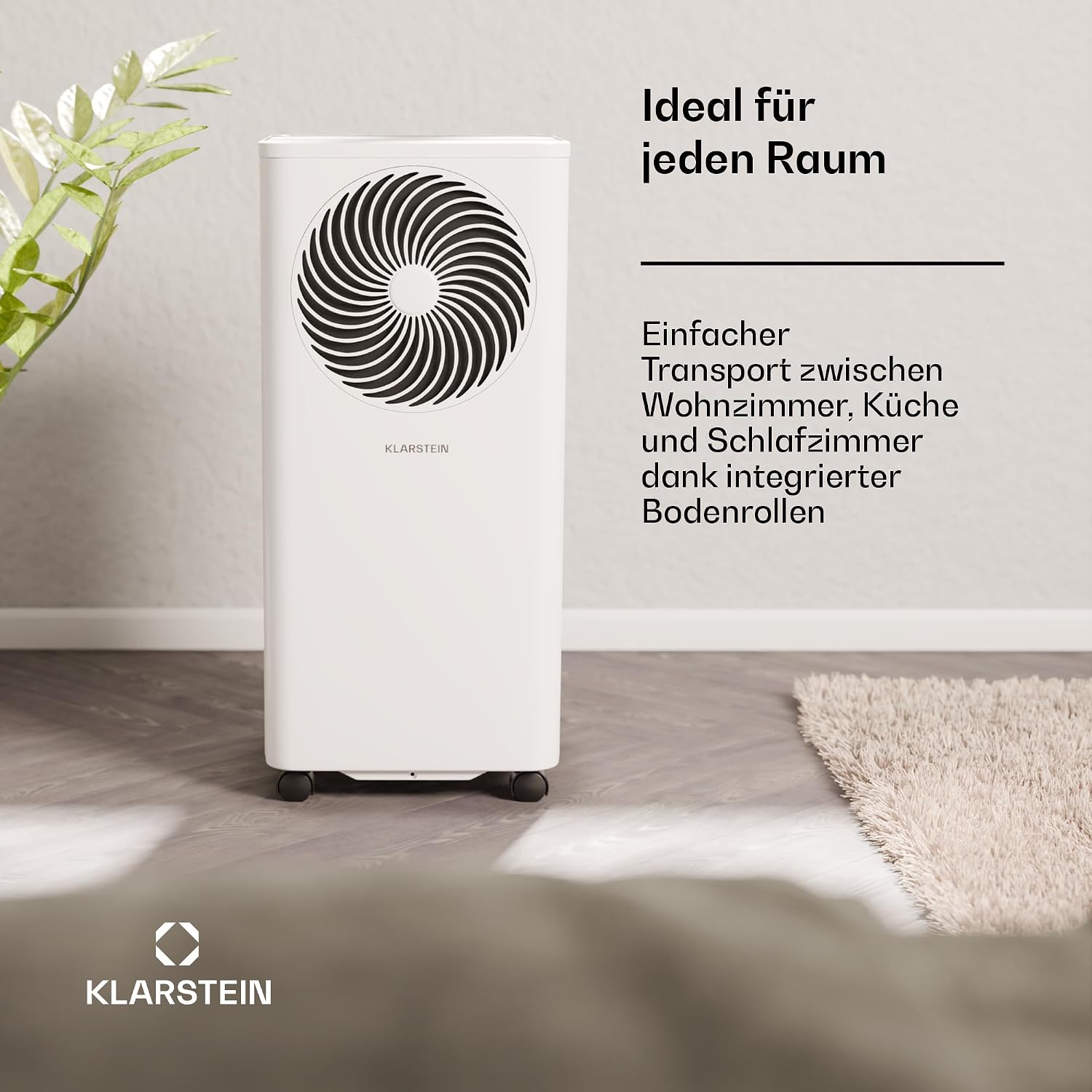 Klarstein Aero Ring Mobiles Klimagerät – 7000 BTU, 3-in-1: Kühlen, Entfeuchten & Ventilator, Smart App & Sprachsteuerung, Für Räume bis 25 m², Energieeffizienz A, R290, Leichtgängige Rollen, Weiß