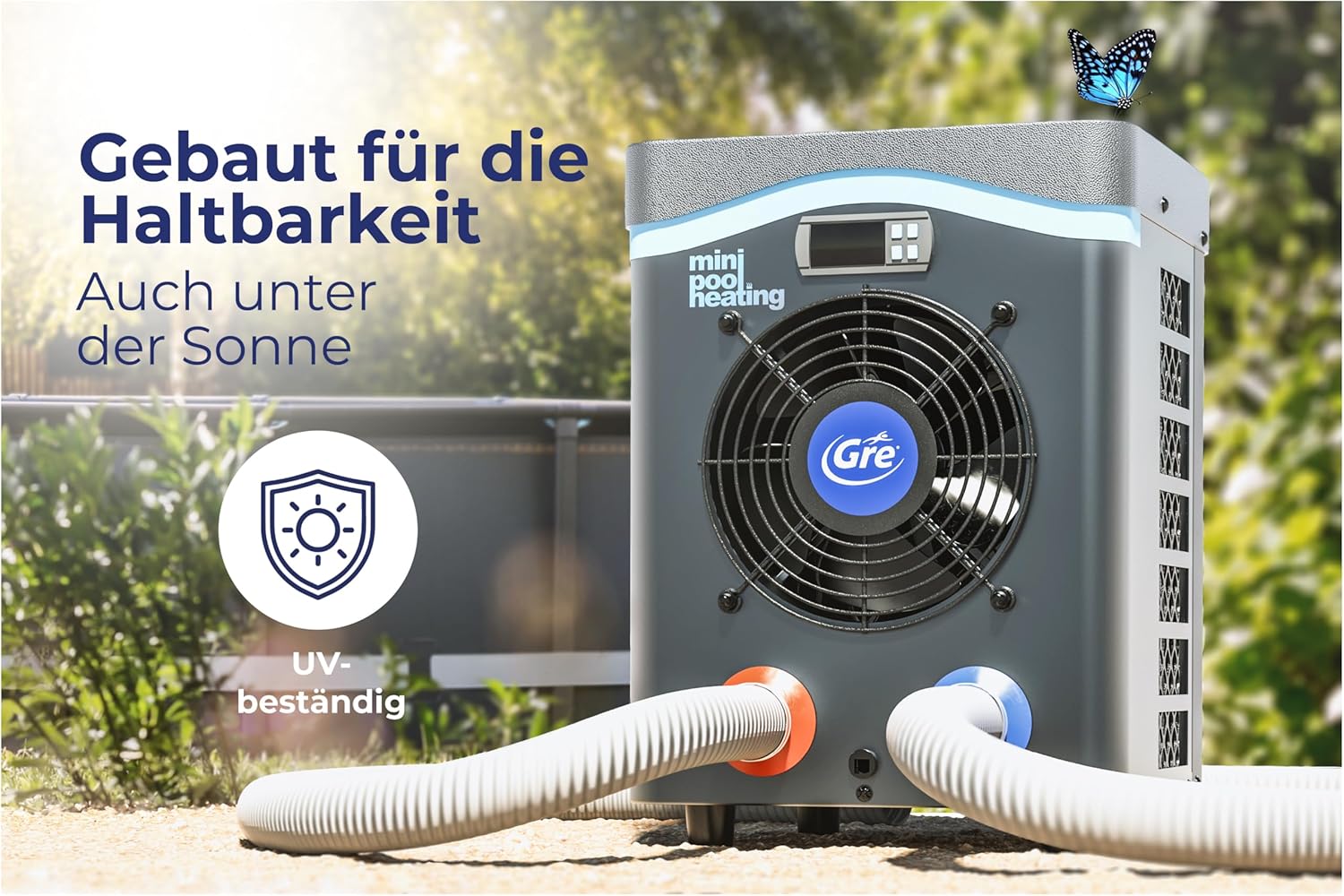 Gre HPM40 - Mini-Wärmepumpe für Aufstellpools bis zu 40 m³, Heizsystem für Aufstellpools, Farbe Grau
