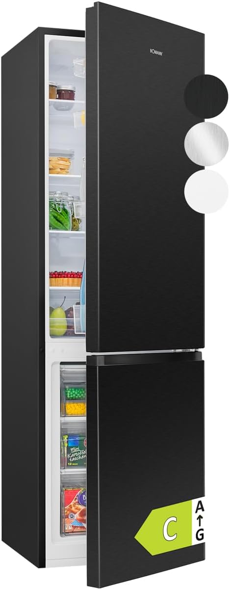 Bomann® Kühlschrank mit Gefrierfach | Energieklasse C | 180cm | Kühl Gefrierkombination leise 36 dB | 4 Ablagen & 3 Schubladen | Türanschlag wechselbar | 268L Kühlgefrierkombi | KG 7353 schwarz