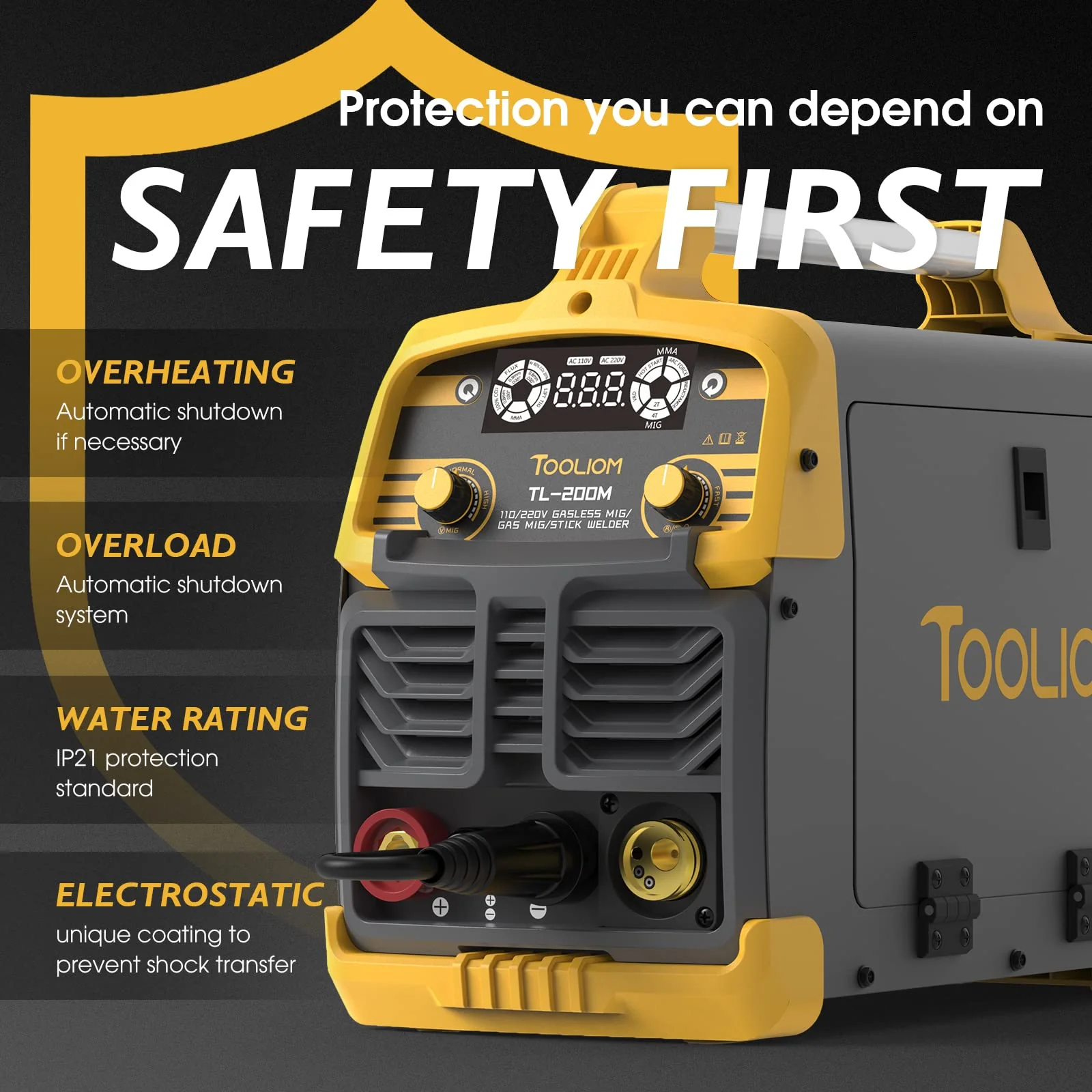 TOOLIOM 200M 3 in 1 Flux MIG Welder 110 / 220V Dual Voltage