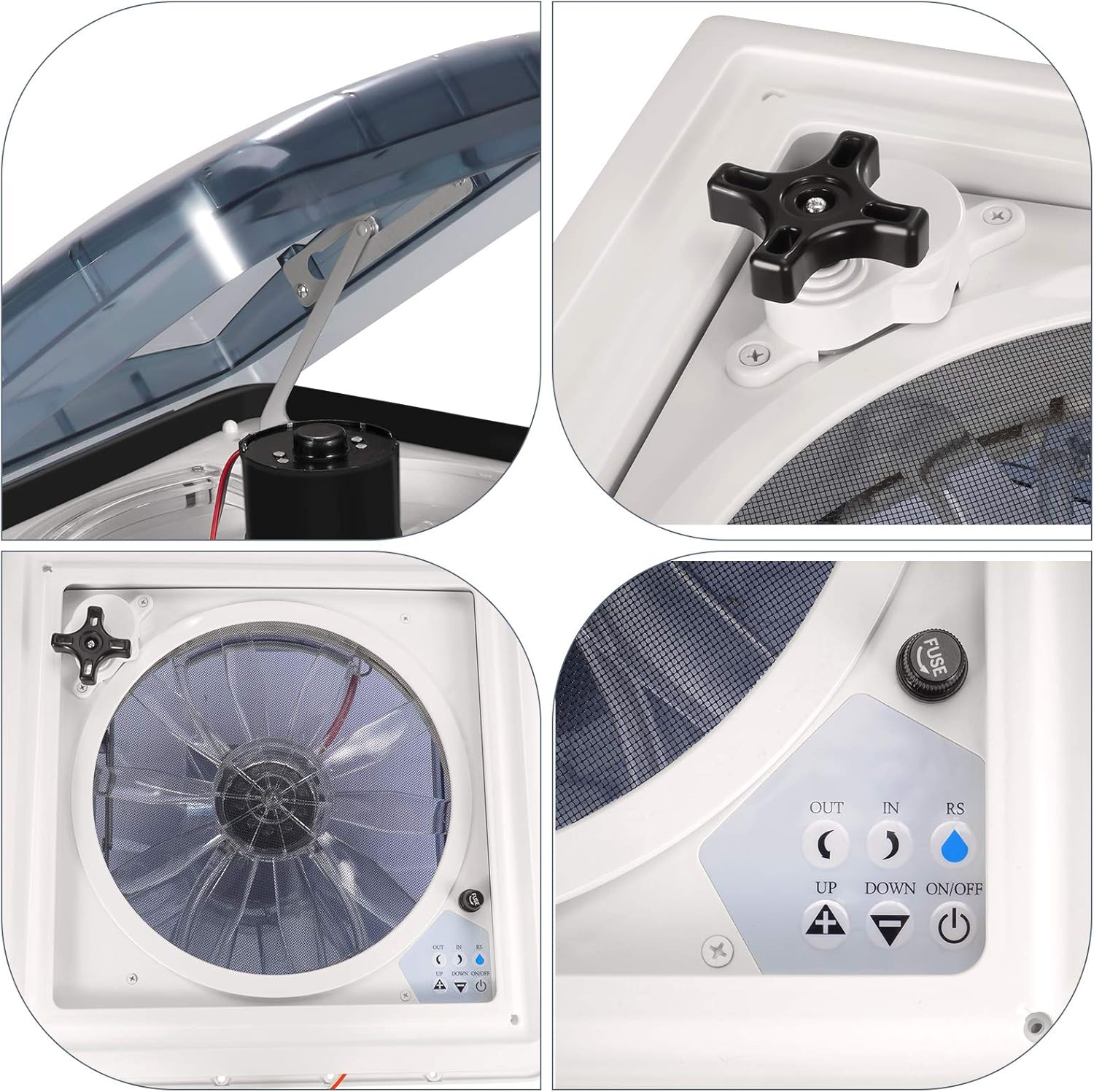 Hlieeosfcn Belüftung für Wohnmobil 40 * 40 cm RV Dachventilator 12V RV Dachventilator mit 3 Gänge einstellbare Windgeschwindigkeit,extrem geräuscharmer Dauerbelüftung RV 12V Remote,für Wohnmobile