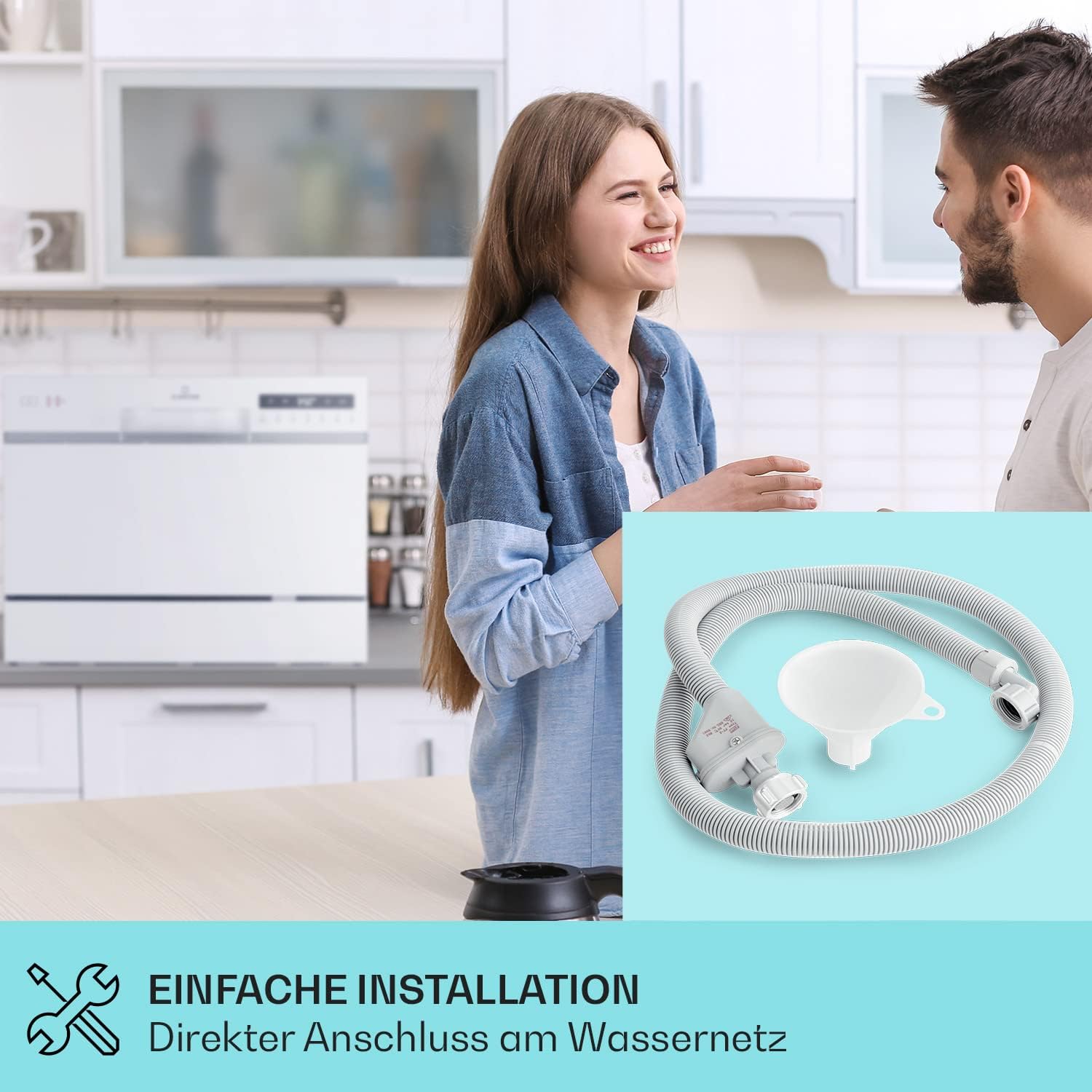 Klarstein  ia 8 - Spülmaschine, Geschirrspüler, Freistehend, Teilintegriert, F, 55 cm breit, 8 Maßgedecke, 6 Programme, Aquastop, silber