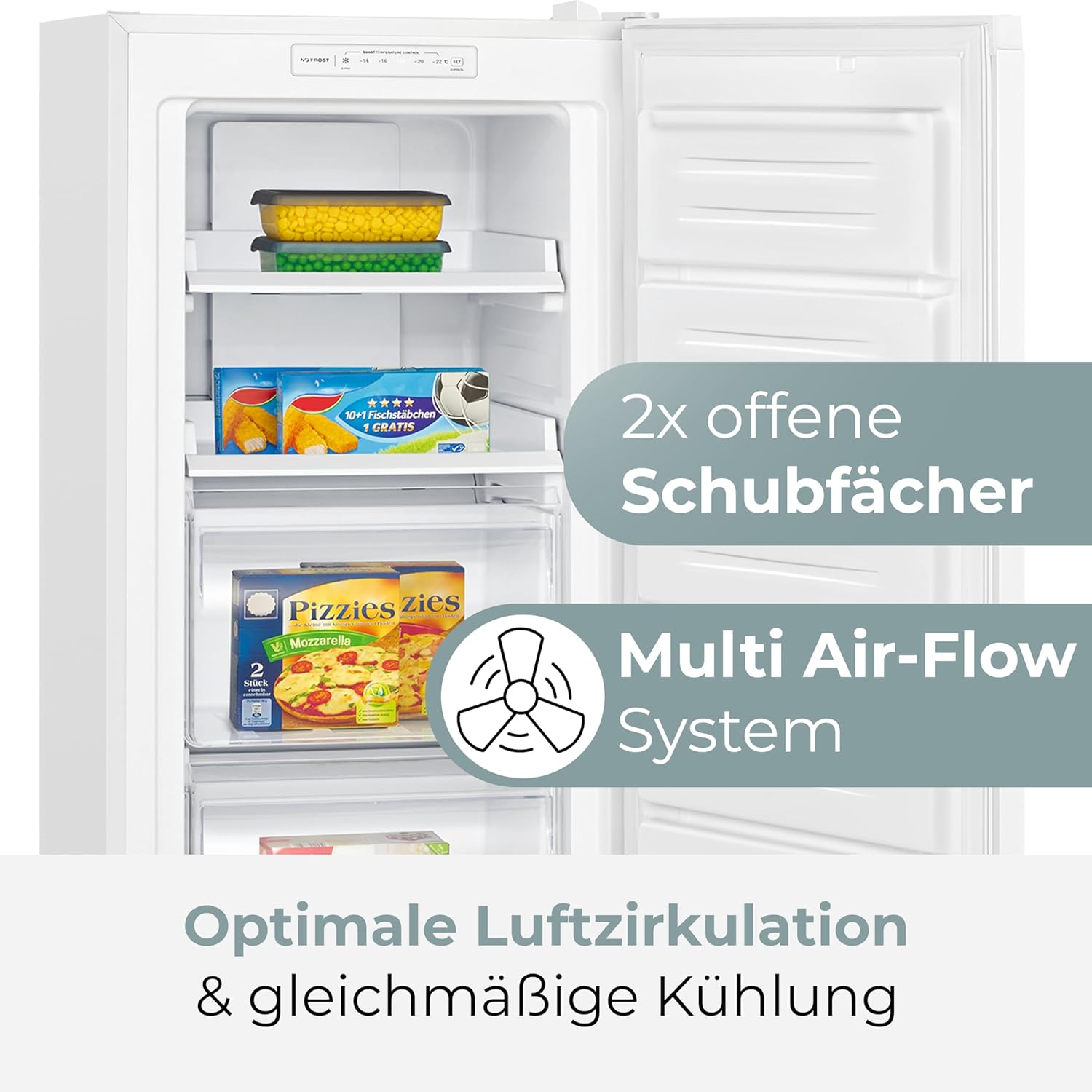 Clatronic® Gefrierschrank Nofrost | Energieklasse C | 143cm | Tiefkühlschrank | MultiAirflow | leise 39dB | bis zu -18°C | Türanschlag wechselbar | 161L Freezer | Gefrierschrank gross GS 200 weiß