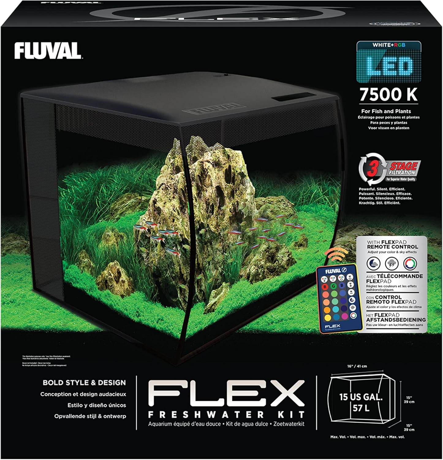 Fluval Flex Aquarium 123L, Süßwasser Aquarium, schwarz