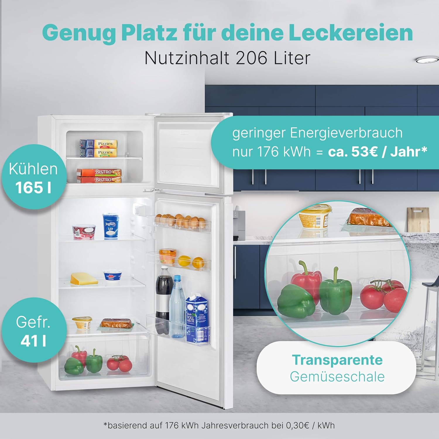 Bomann® Kühlschrank mit Gefrierfach | Kühl Gefrierkombination 206L | 4 Sterne-Kennzeichnung | Kühlgefrierkombi mit wechselbarem Türanschlag | Stufenlose Temperaturregelung | Kühlschrank DT 7318.1