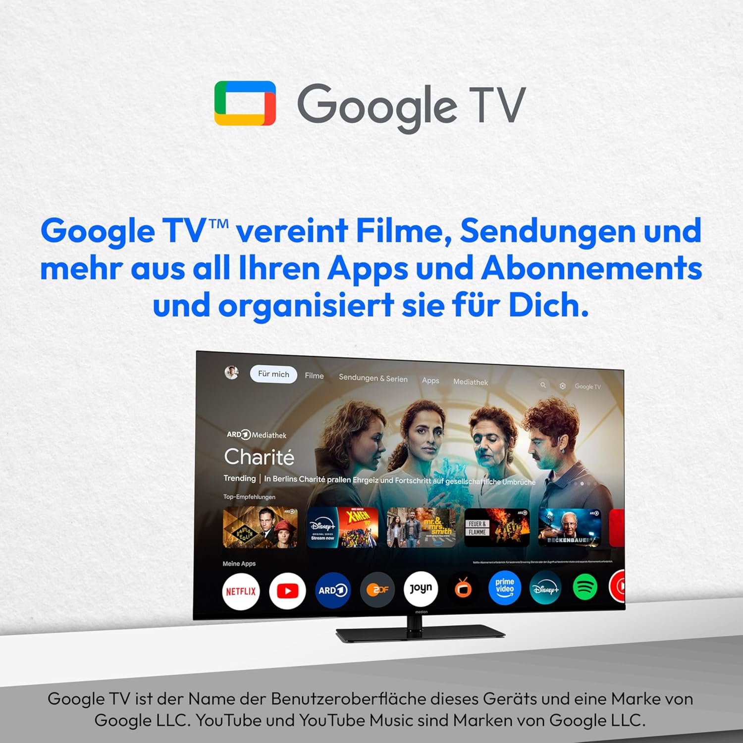 MEDION 125,7 cm (50 Zoll) Fernseher (Smart TV, 4K, Dolby Vision HDR, Prime Video, Disney+, Dolby Atmos, DTS X, kompatibel mit Google TV, PVR, Bluetooth, MD 850400)