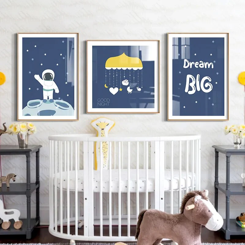 Astronaut Space Wall Art Prints for Baby Nursery