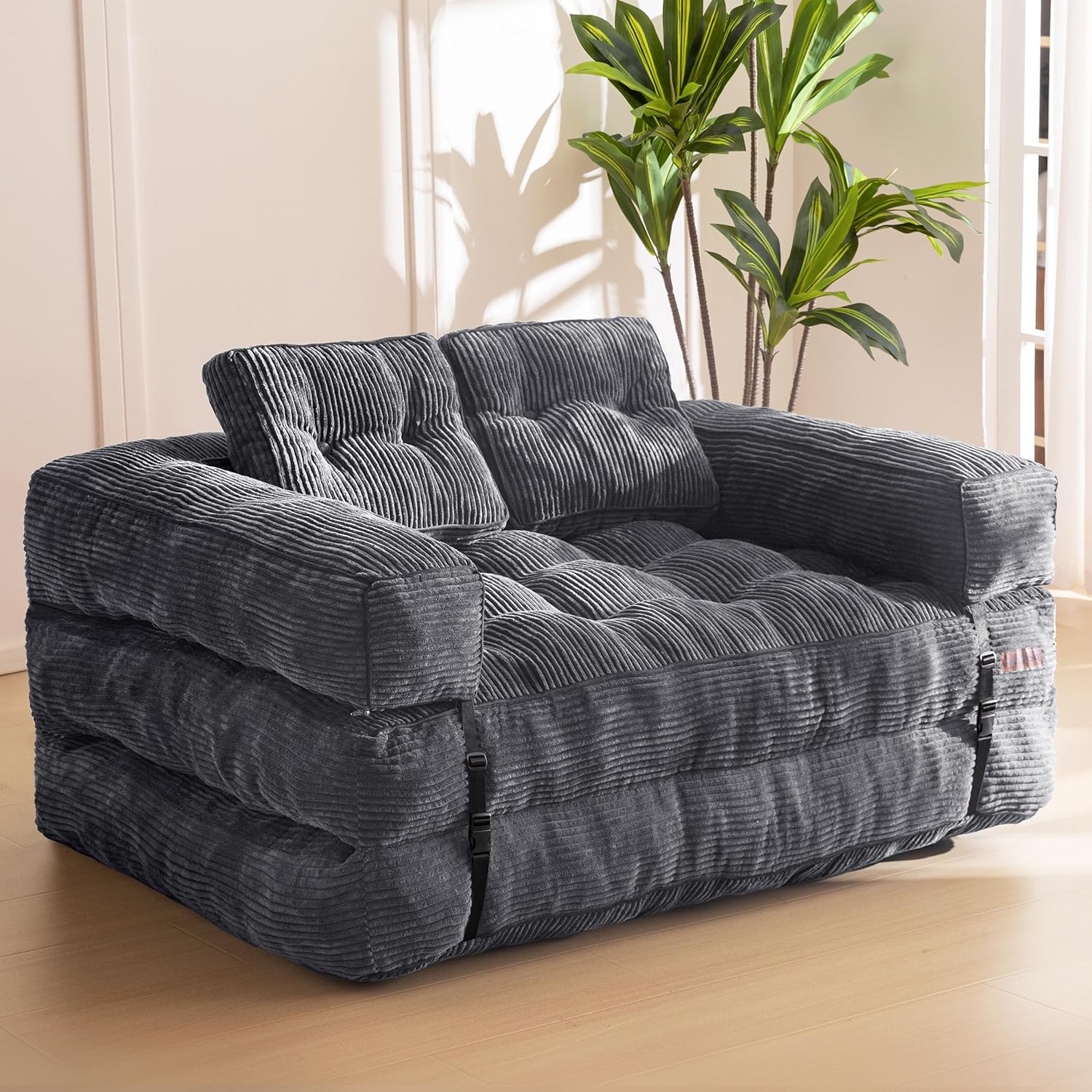 Folding Sofa Bed L-Shaped Convertible Sofa Bed with Armrests and Pillows