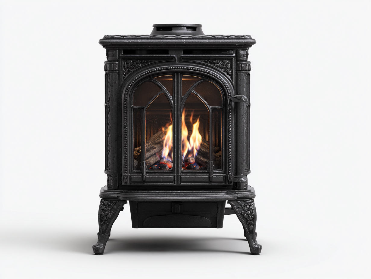 Kamin Gusseisen 65x48x82 cm - Schwarz - klassisches Design - für Wohnzimmer