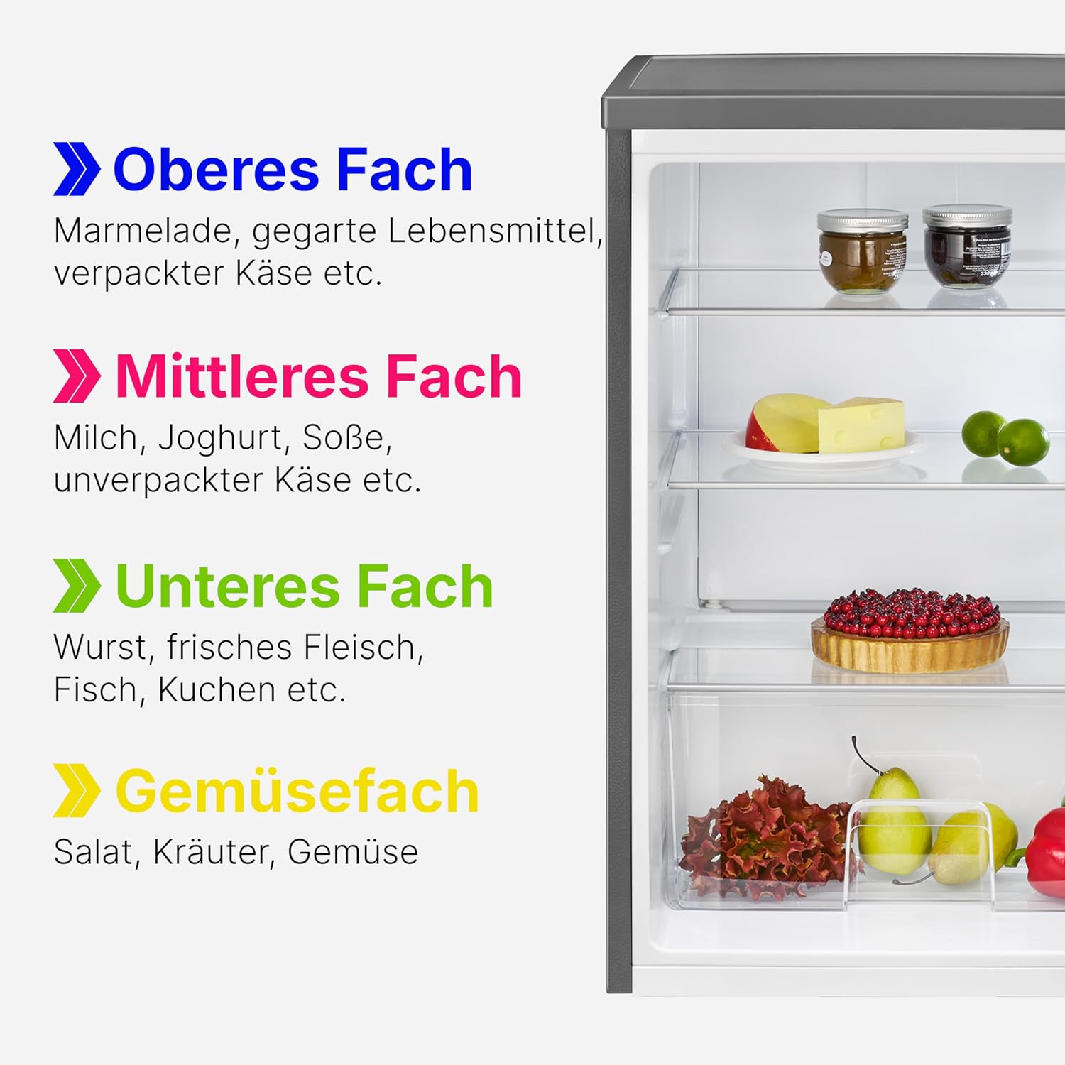 Bomann® Kühlschrank ohne Gefrierfach | Energieklasse D | 85cm | leise 39dB | 3 Ablagen | Türanschlag wechselbar | 133L | Kühlschrank klein mit Gemüsefach | Standardkühlschrank | VS 2195.1 inox