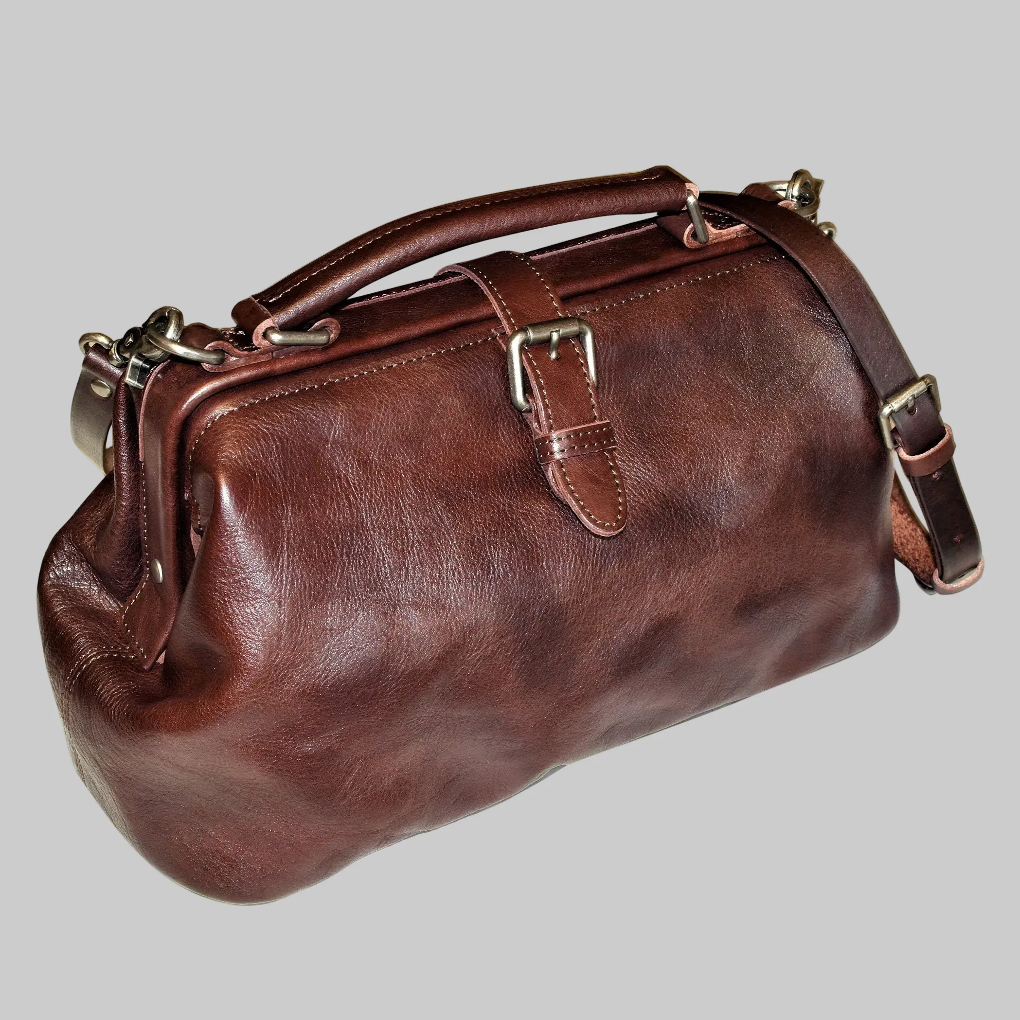 Coffee Leather Doctor Crossbody Satchel Bag