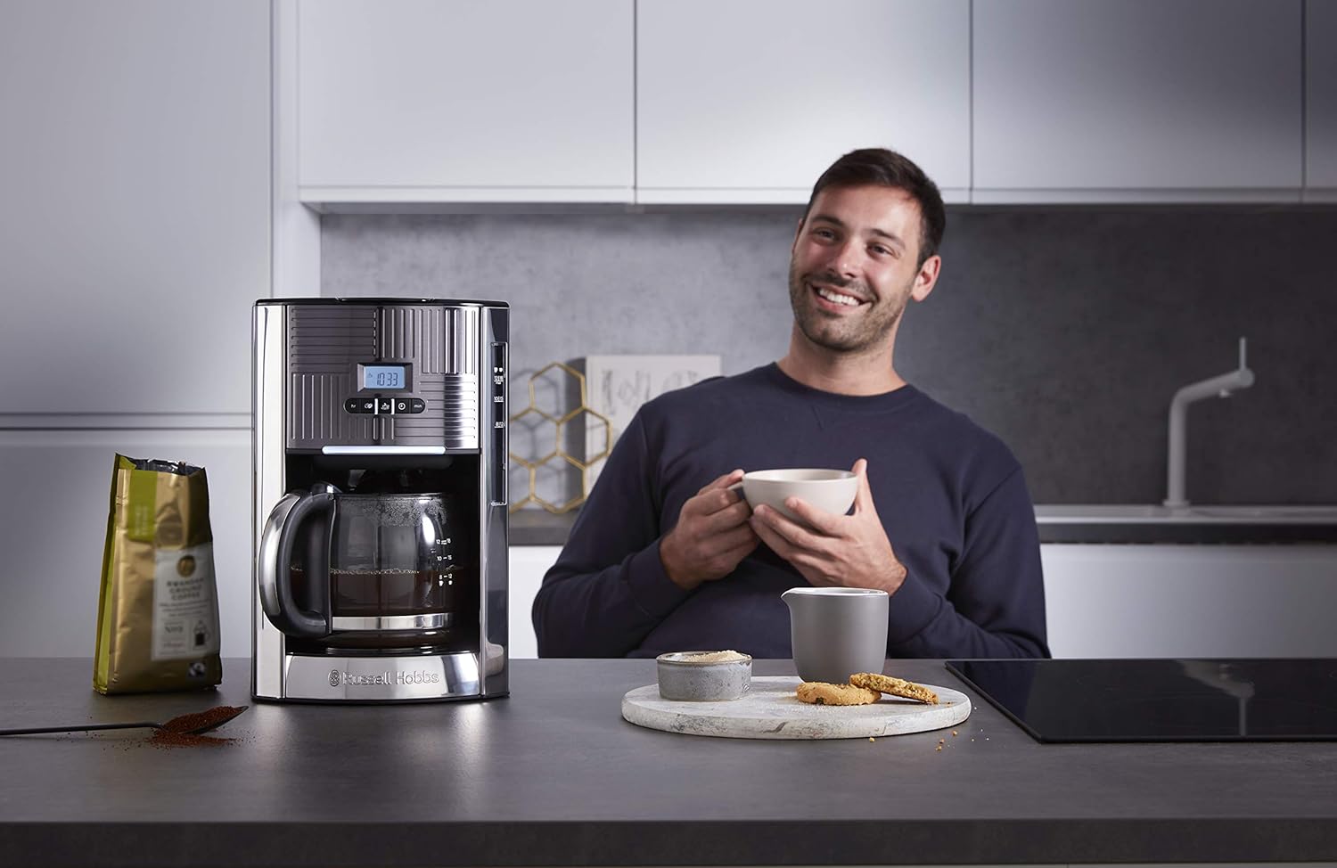 Russell Hobbs GeoSteel Frühstückset Toaster, Wasserkocher und Kaffeemaschine
