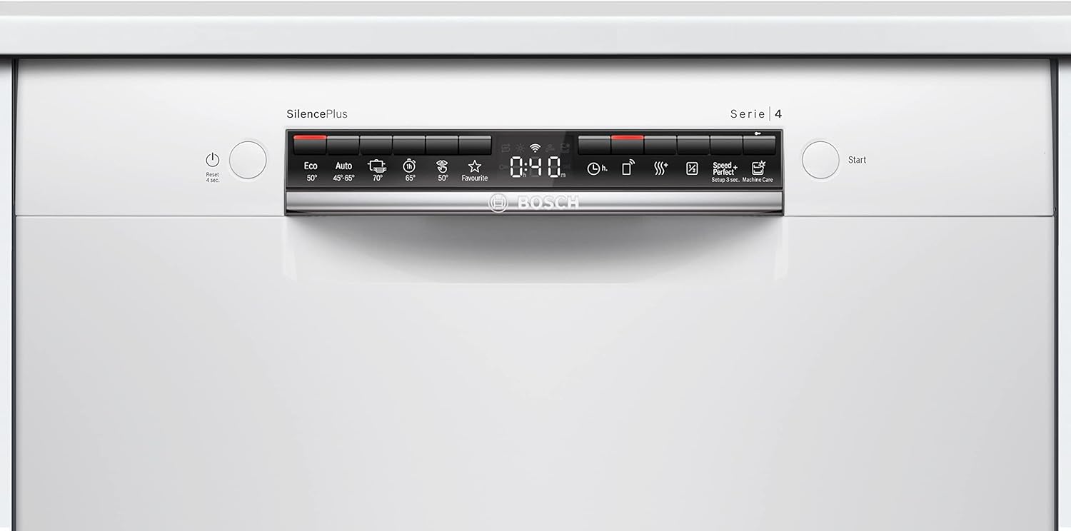 Bosch SMU4HCW48E Serie 4 Smarter Geschirrspüler Unterbau, 60 cm breit, Besteckschublade, Made in Germany, Silence Programm besonders leise, Extra Trocknen auf Knopfdruck