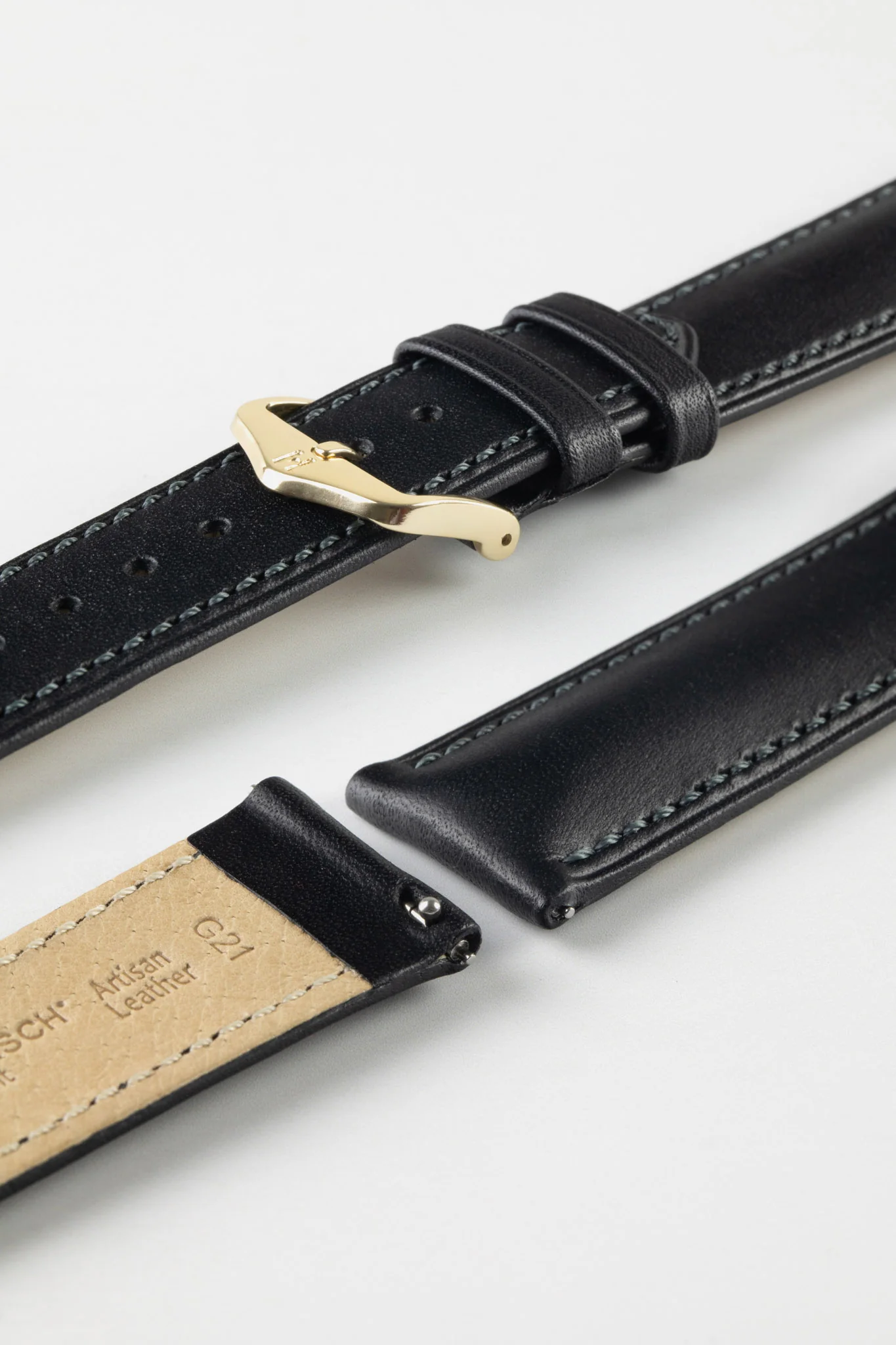 Hirsch KENT Textured Natural Leather Watch Strap in BLACK
