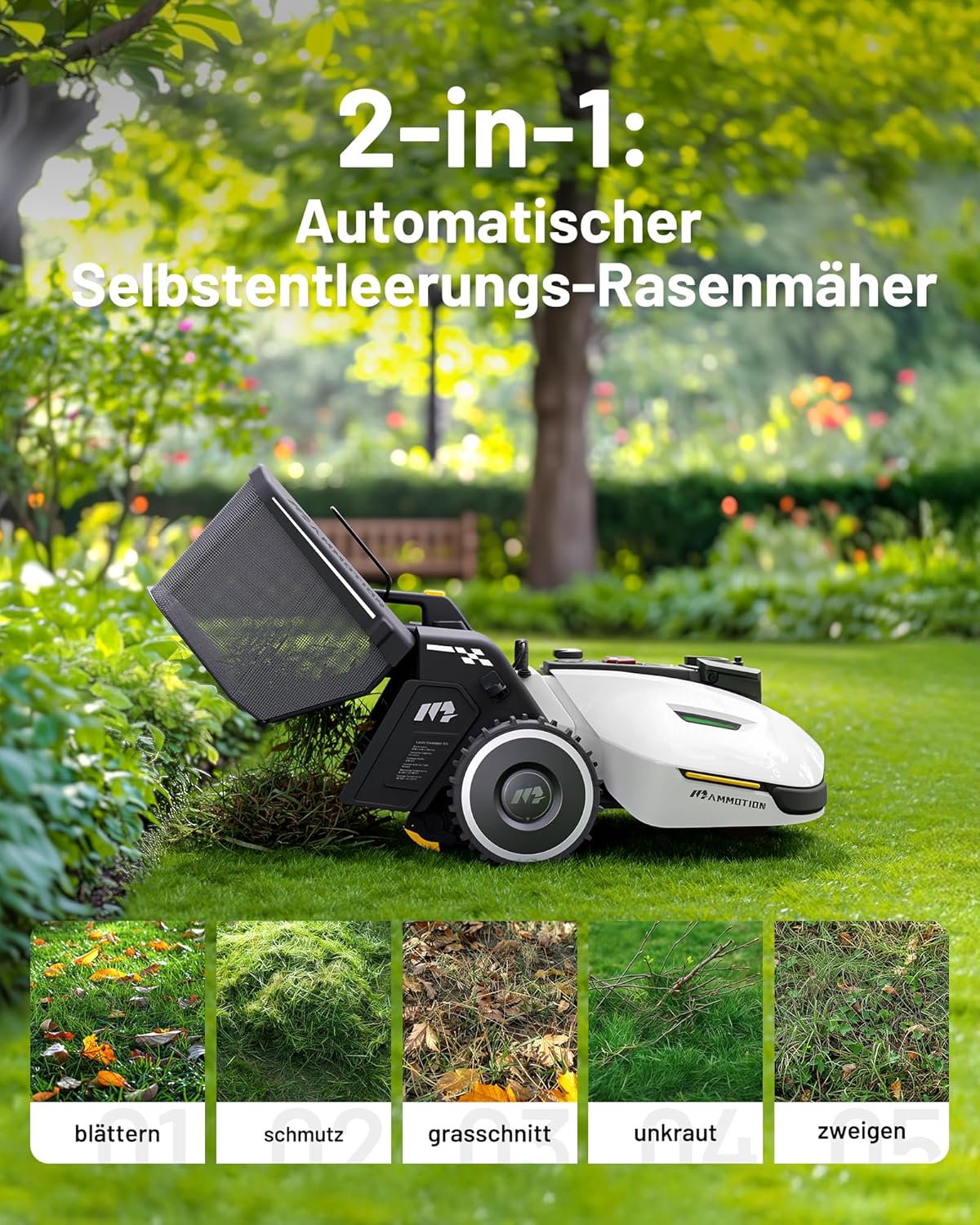 MAMMOTION YUKA Mini 700 Mähroboter ohne Begrenzungskabel, NetRTK+Vision, Keine RTK-Antenne erforderlich, Auto-Kartierung, Empf. 700m², Max. 1100m², mit 4G-Modul, 50% Steigung