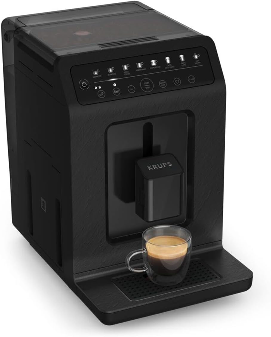 Krups Evidence ECOdesign Kaffeevollautomat mit Milchschlauch, 8 Getränke, 2-Tassen-Funktion, Recyceltes Material, Kaffeemaschine, Weiß/Schiefer, EA897A10