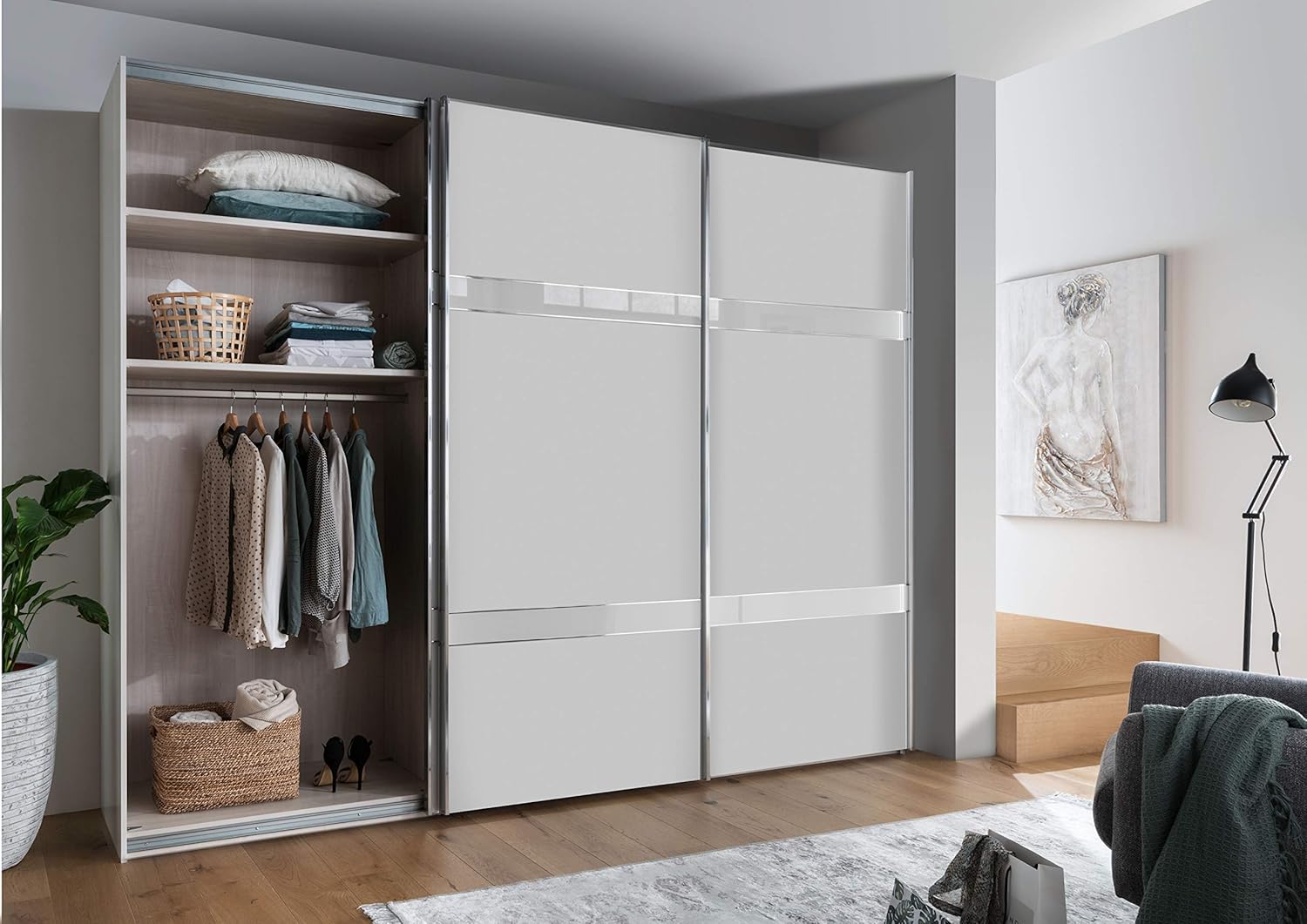 WIEMANN Rialto Kleiderschrank, Schwebetürenschrank, Schlafzimmerschrank, mit Schiebetüren, Breite 250 cm, in weiß, Holz, B/H/T 250 x 217 x 67 cm