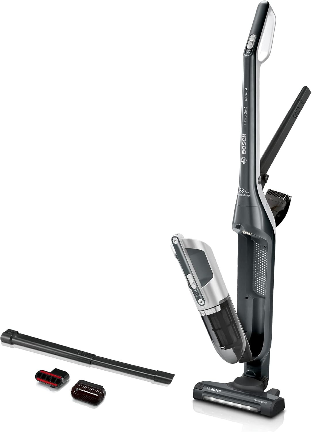 Bosch Akku-Staubsauger Flexxo 2in1 Serie 4 BBH32101, kabelloser Handstaubsauger, beutellos, hohe Saugleistung, Lange Laufzeit, Kurze Ladezeit, Fugendüse, alle Bodenarten, schwarz