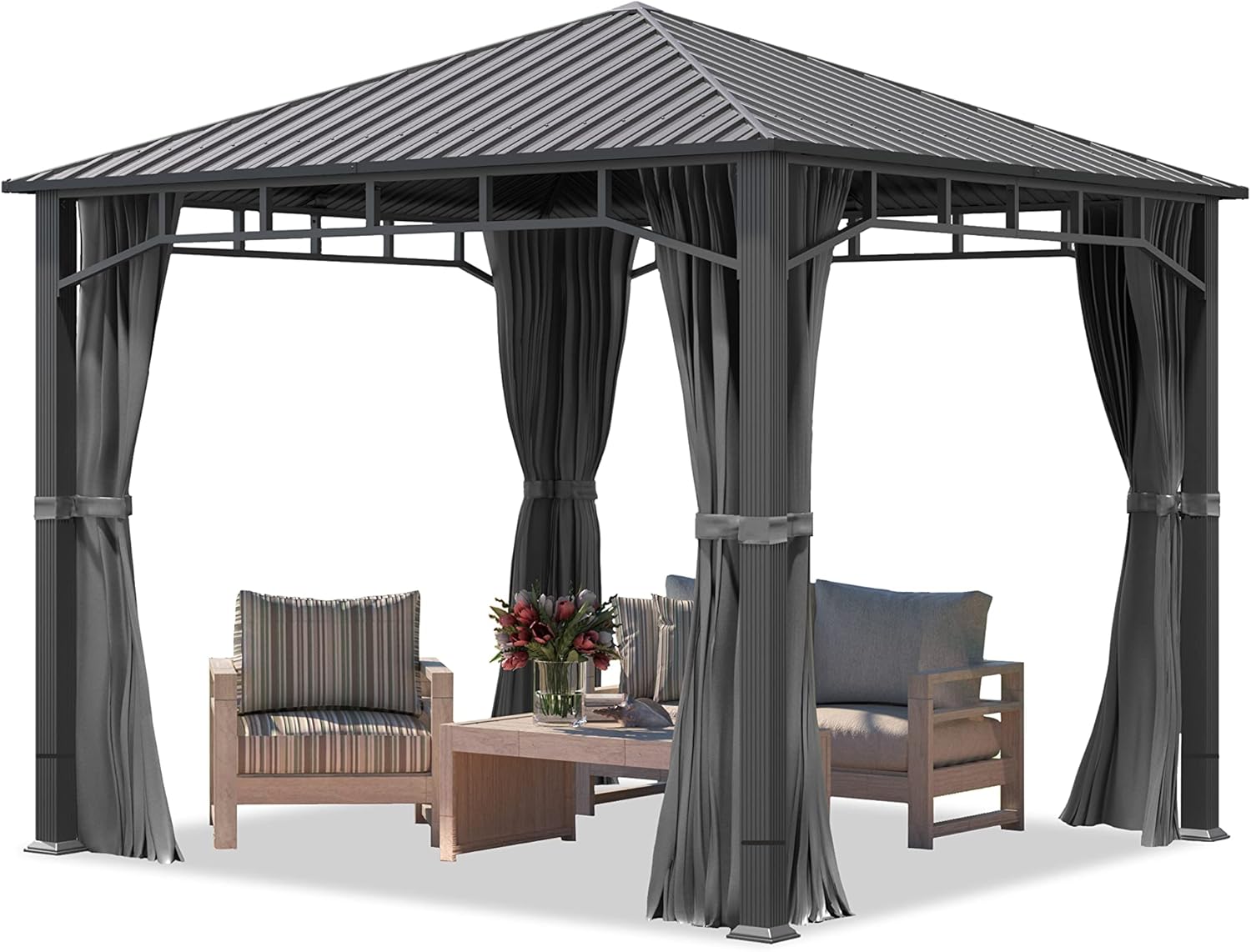 TOOLPORT Gartenpavillon 3x3 m Stahldach Hardtop 4 Seitenteile in Grau, Pfosten 9x9 cm