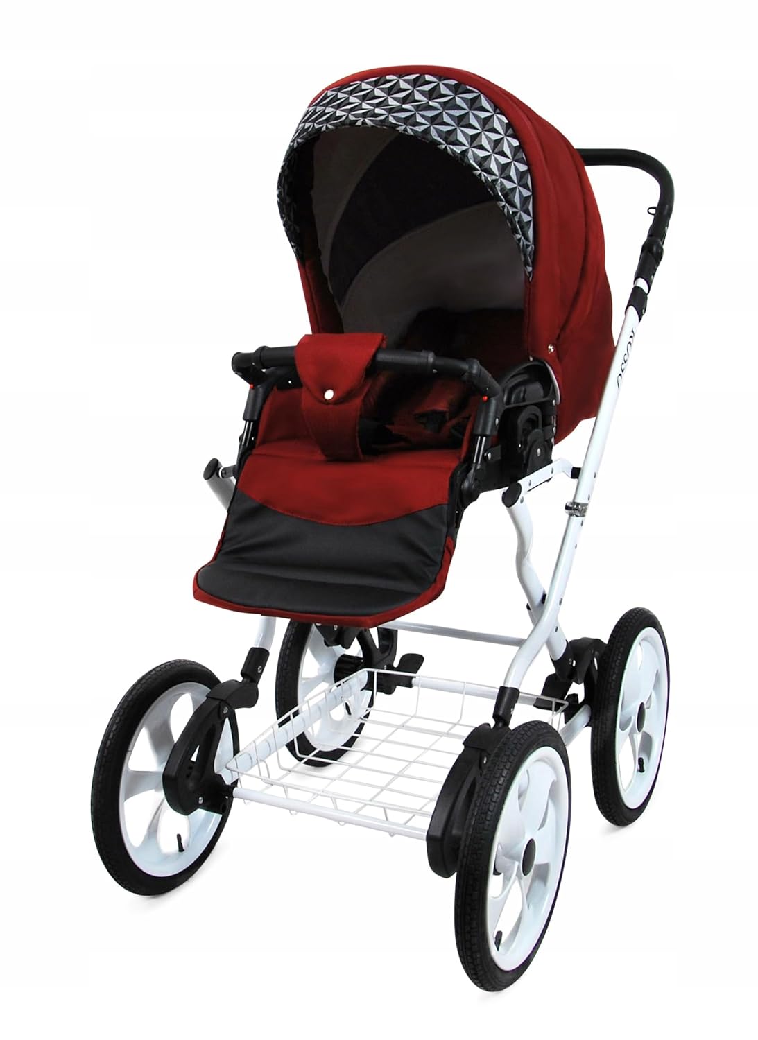 BabyLux® Bambimo Kinderwagen Set 2 in 1 - Rosso - incl. Babywanne, Buggy Sportsitz - Kinderwagenset - Kombikinderwagen mit Wickeltasche, Regenschutz, Moskitonetz, Cupholder usw.