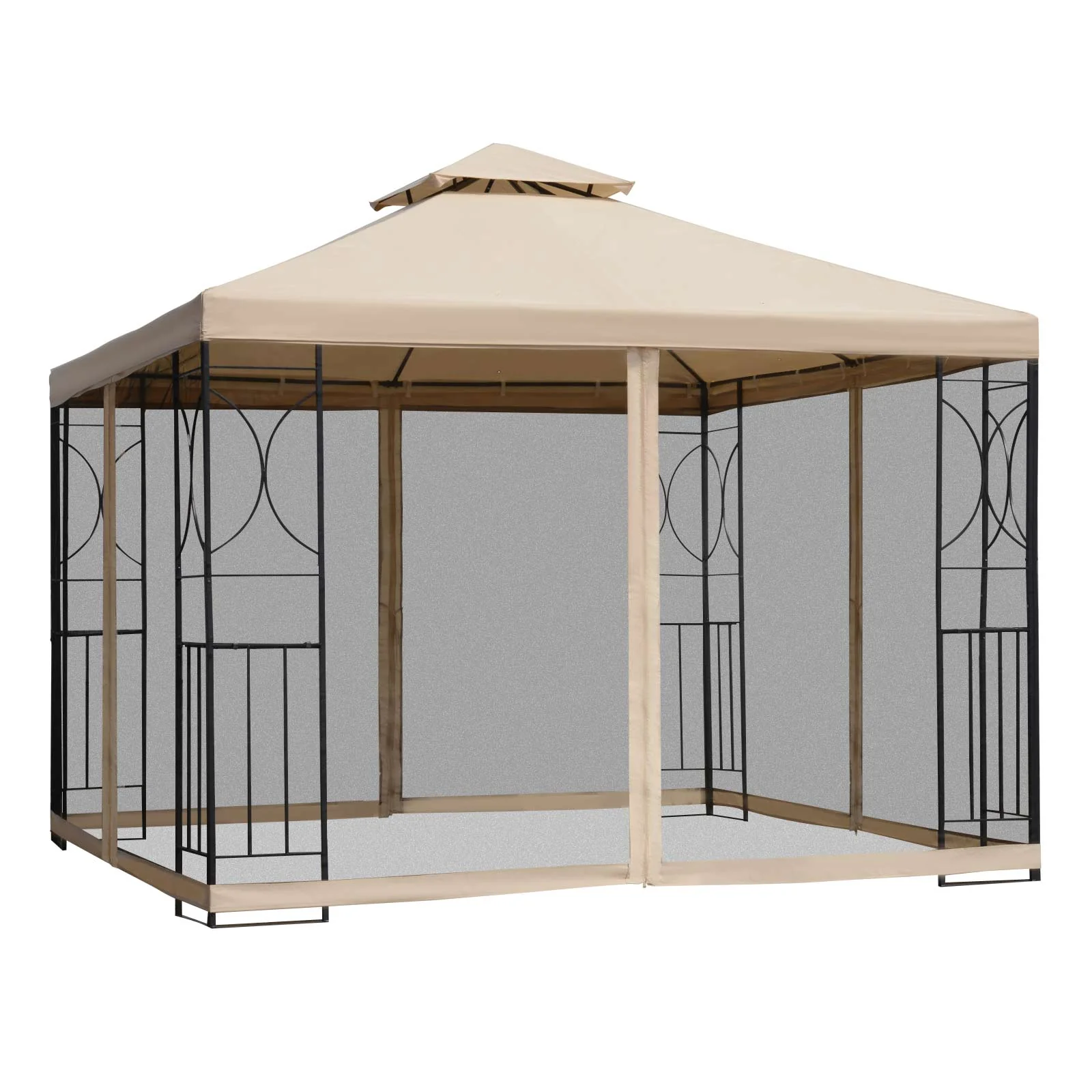 Outsunny Gartenpavillon Doppeldach mit Ablagen und Netz-Seitenwänden