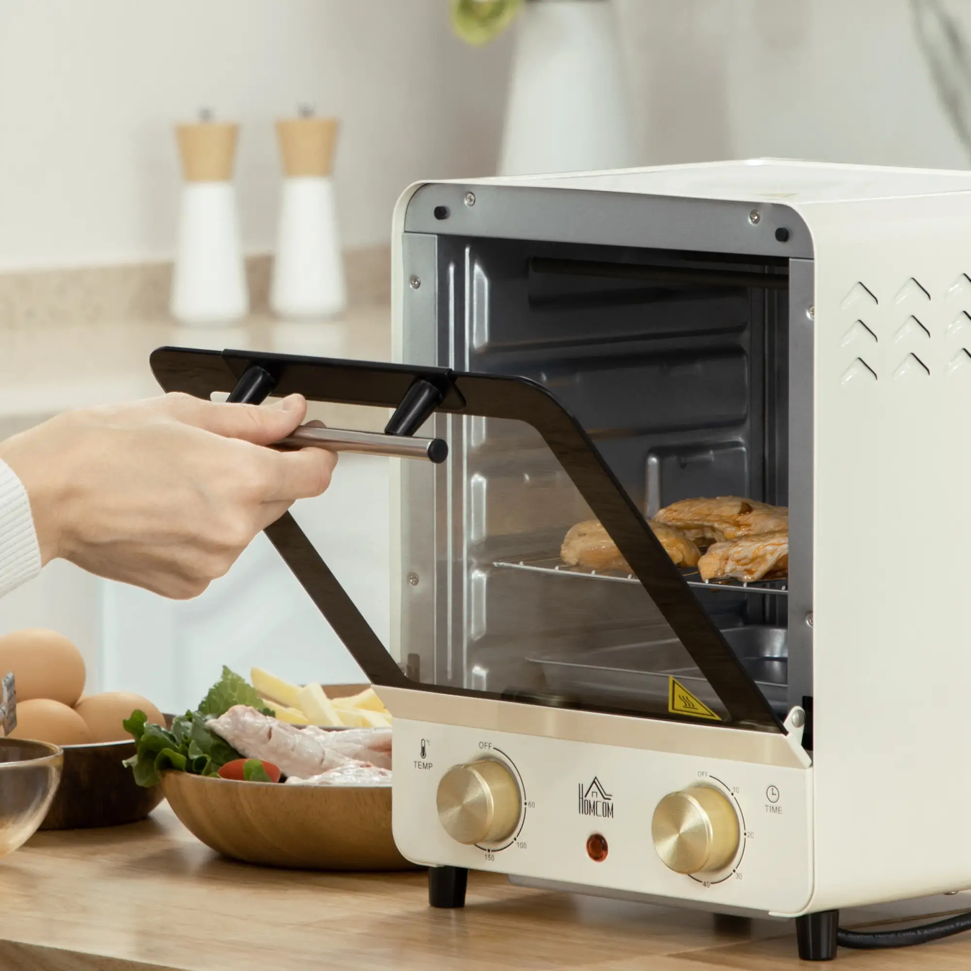 HOMCOM Mini-oven instelbare temperatuur timer kijkvenster cr��mewit