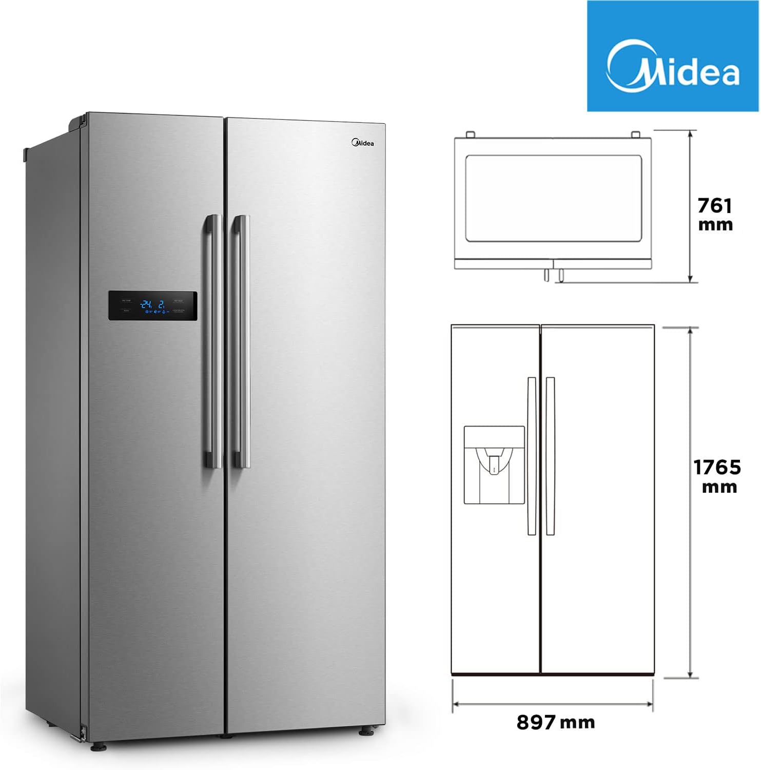 Midea Side-by-Side Kühl-Gefrierkombination 532 L mit Indoor Ice Bar | No Frost, Inverter Kompressor, 256 kWh/Jahr | Twin Control & SuperCool | 176,5 cm hoch | MERS530FGD02