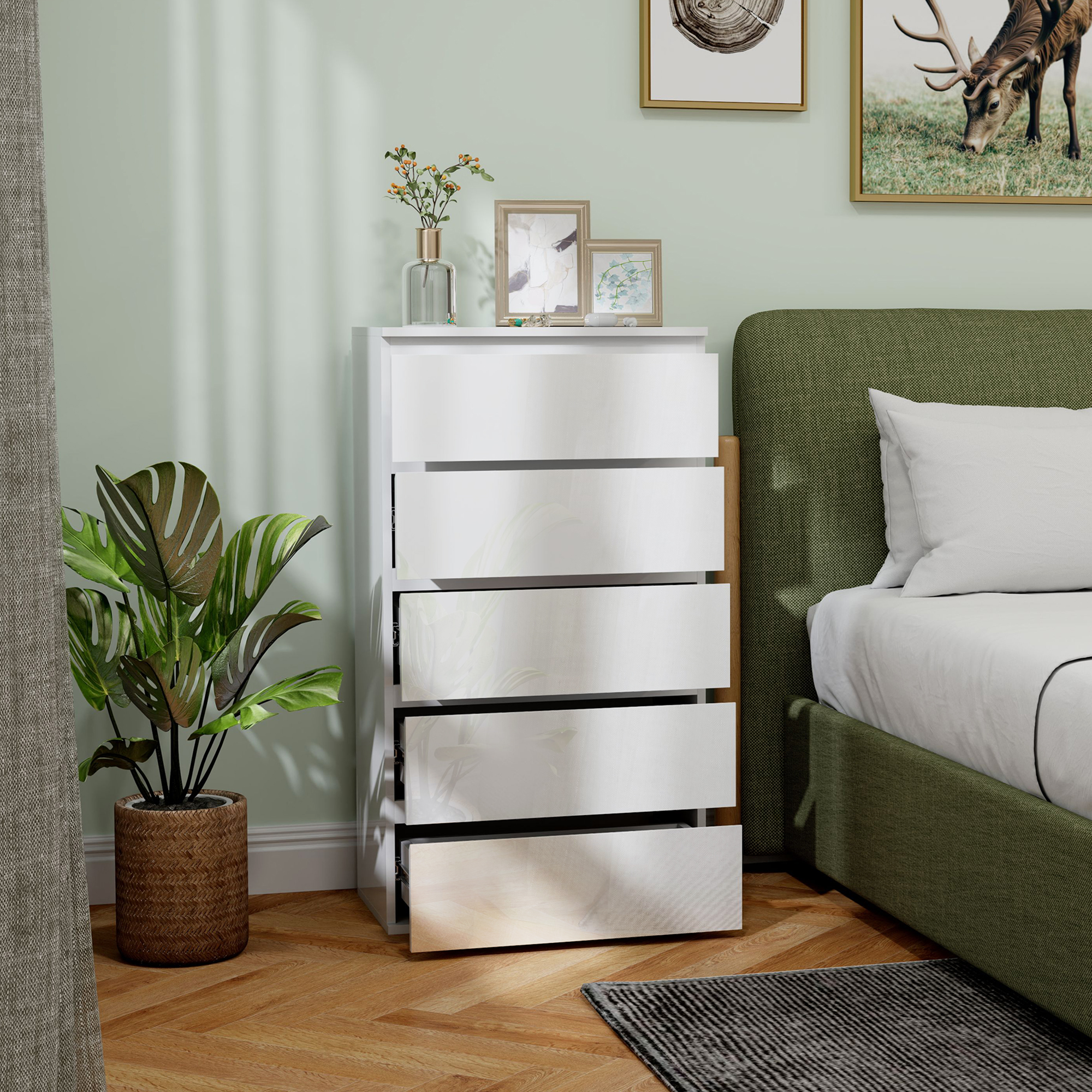 Ladekast Sideboard met 5 Laden, 55 cm x 34 cm x 100 cm, Wit