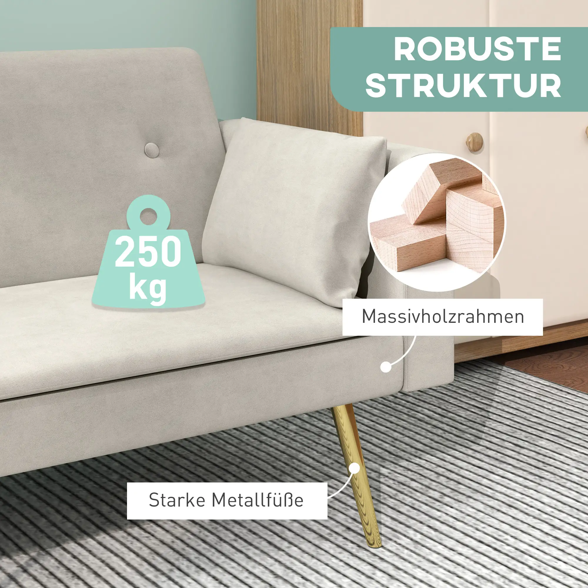 HOMCOM Schlafsofa 2-Sitzer mit 3-fach verstellbarer Rückenlehne, Seitentasche