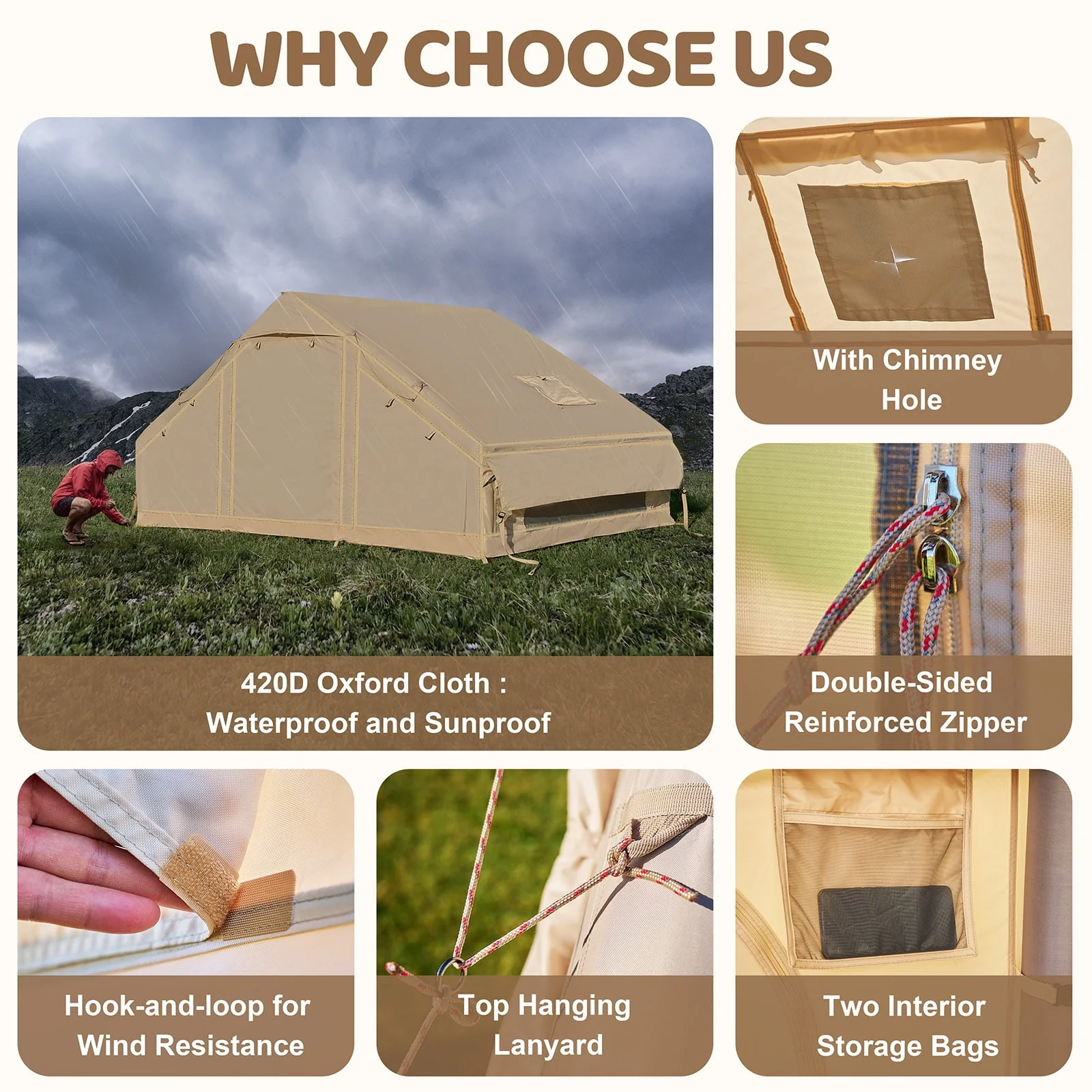 2025 6 Person Inflatable Camping Tent with Pump, 10ft x7ft Glamping Family Tent Easy Setup 4 Season Waterproof Windproof Outdoor Blow Up Tent Luxury Oxford Cabin with Mesh Windows & Doors  sgtnighsdesigns