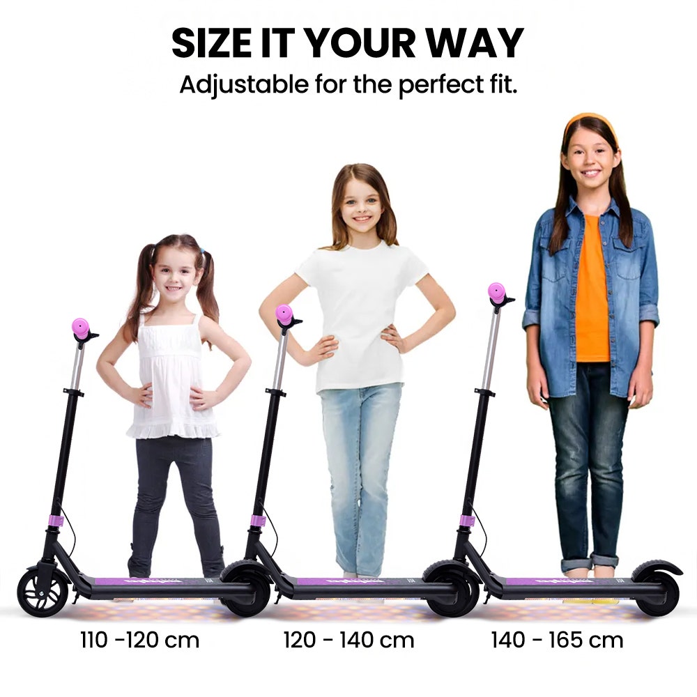 ALPHA Edge Electric Scooter Kids/Teens, 16km/h Max, Adjustable Height, UL Certified, AU Compliant, Dual Brakes, Bluetooth Music, LED, Pink