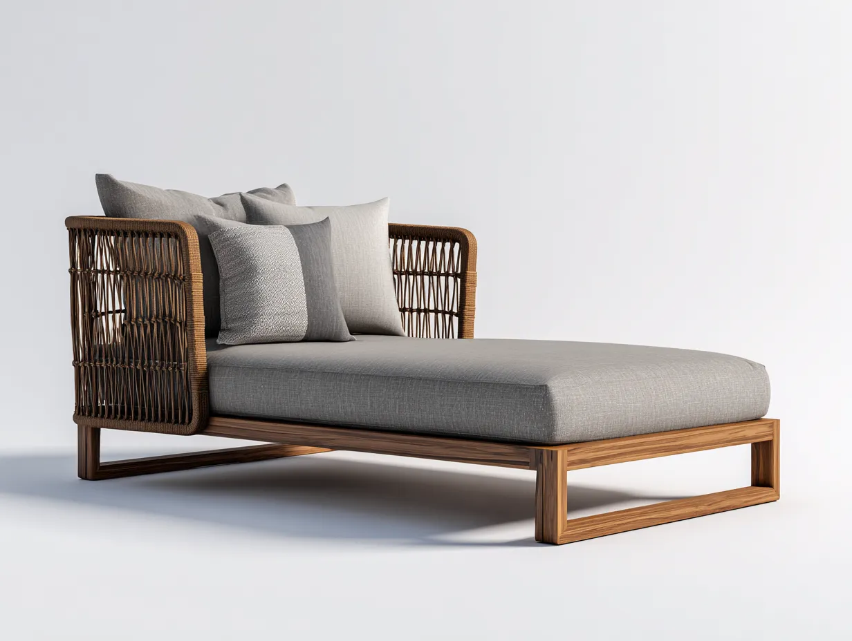 Sonnenliege-Rattan-Holz-Textil-212 x 86 x 90 cm-Grau-Braun-Modern