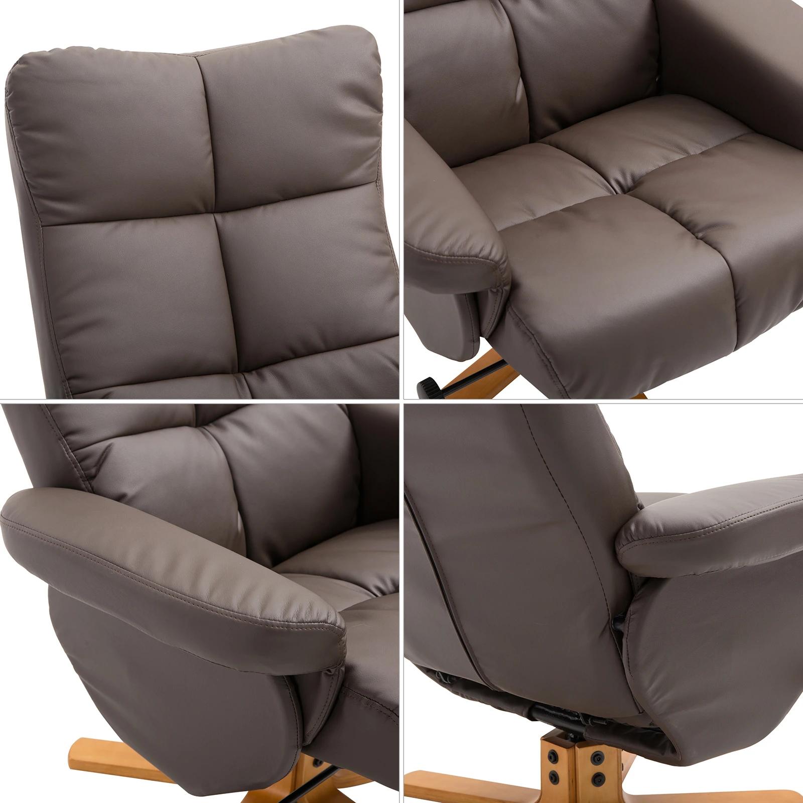 Relaxstoel met kruk tv-stoel 360�� draaibaar ligfunctie hout bruin