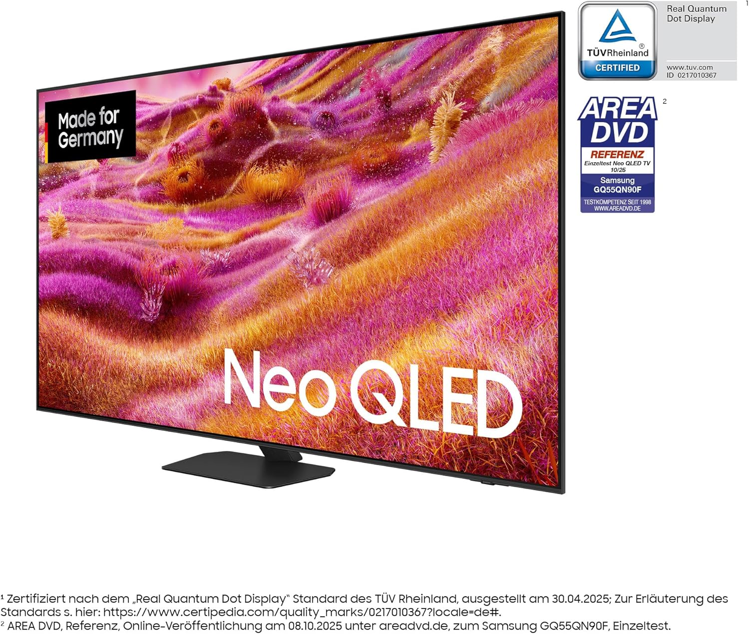 Neo QLED 4K QN90F 55 Zoll (138 cm) Mini LED Fernseher, Antireflexion, NQ4 AI Gen3 Prozessor, Neo Quantum HDR+, 4K Upscaling Pro, Dolby Atmos, Knox Security, AI Smart TV