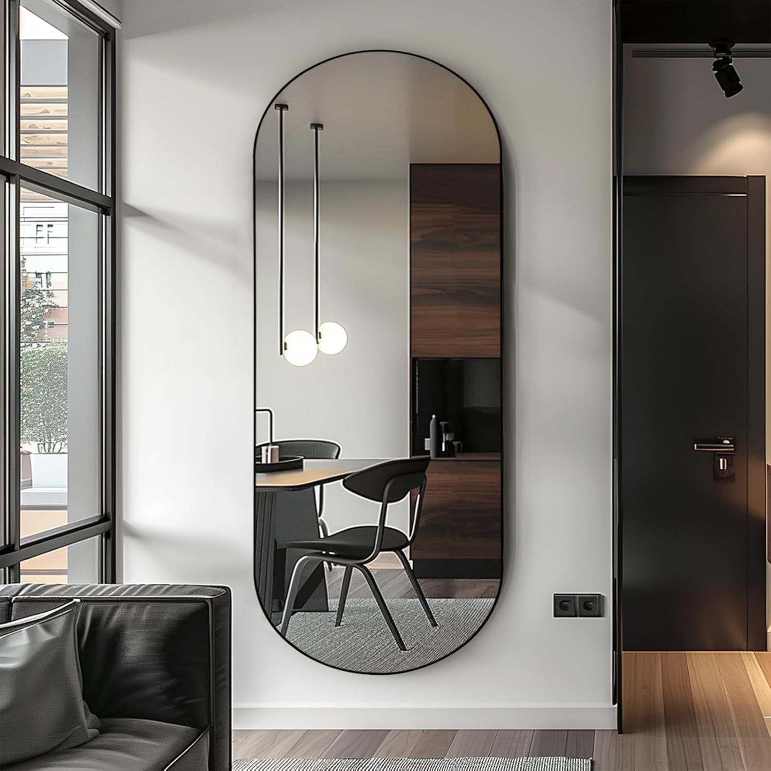 ZHUNFA Arch Floor Mirror, Oval Full-Length Mirror for Living, Bedroom, Bathroom, Entryway, Dressing Room (Black, 162x54CM)