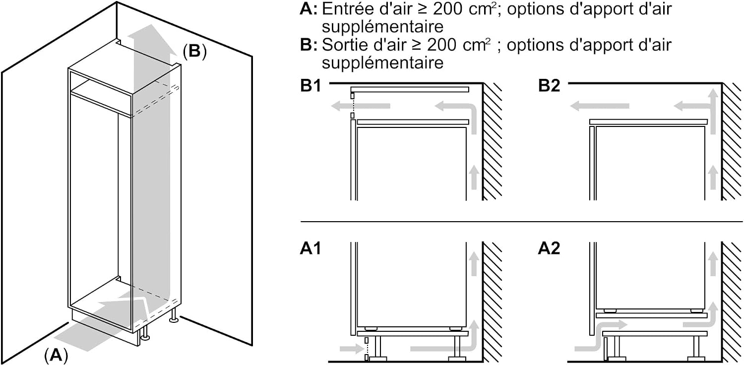 Bosch KIR41NSE0 Série 2 - Réfrigérateur, encastrable, CoolAirflow | 122,1 x 54,1 cm, 204 L, Home Connect, éclairage LED, Fonction Super réfrigération, Noise Class B (30-35 dB)
