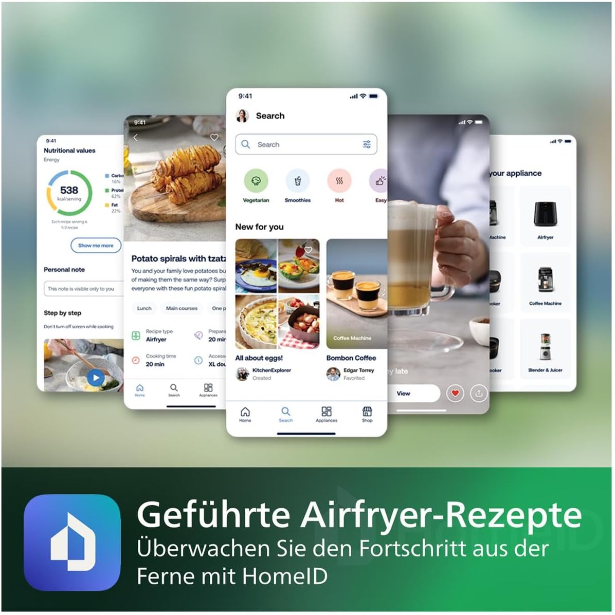 Airfryer 5000-Serie XXL, 7,2L (1,4Kg) - 6 Portionen, 16-in-1 Airfryer, Wifi verbunden, 90% weniger Fett mit Rapid Air Technologie, HomeID App, Weiß(HD9285/00)