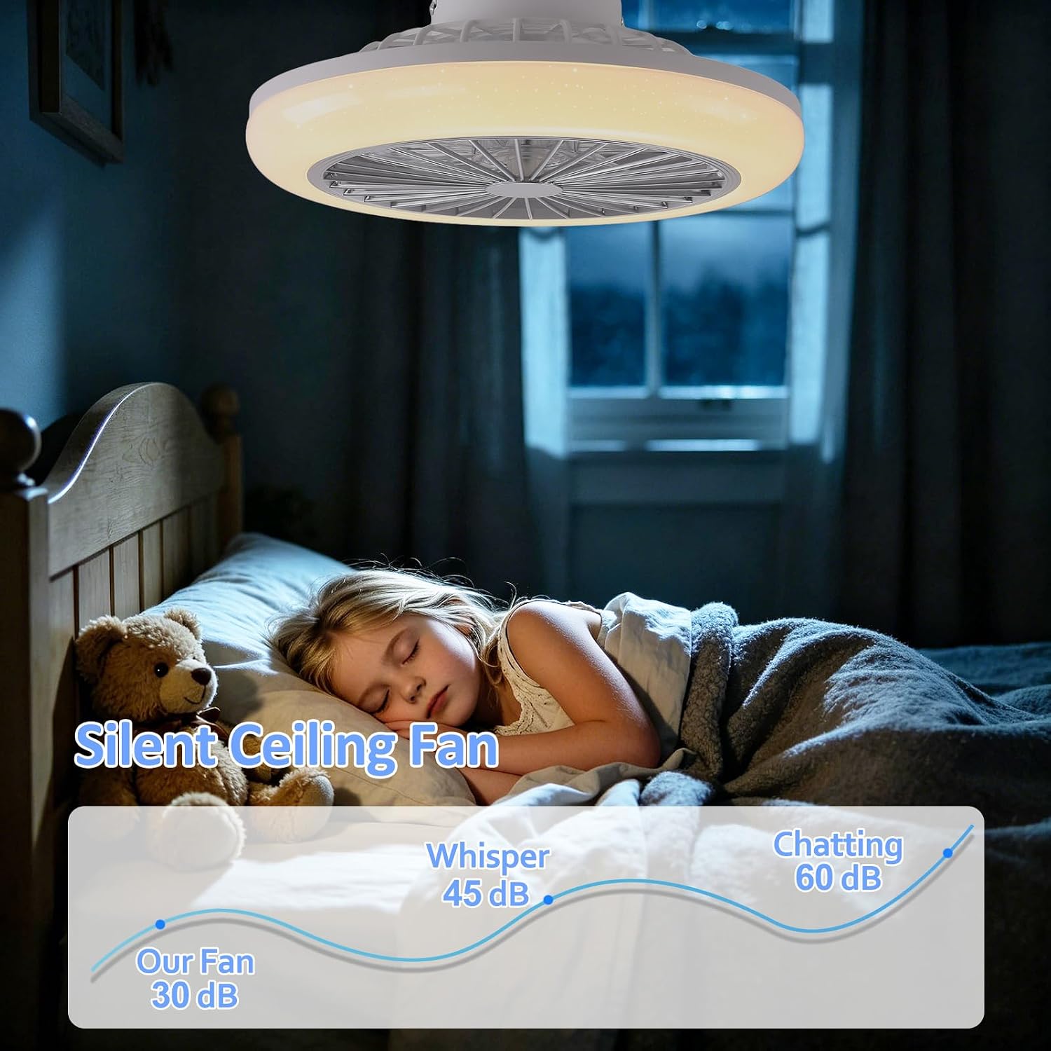 45cm Deckenventilator mit Beleuchtung Leise, LED RGB Deckenleuchte mit Ventilator und Fernbedienung Dimmbar, 6 Windstufen Reversibel, APP Timer mit Integrierter Lautsprecher für Schlafzimmer