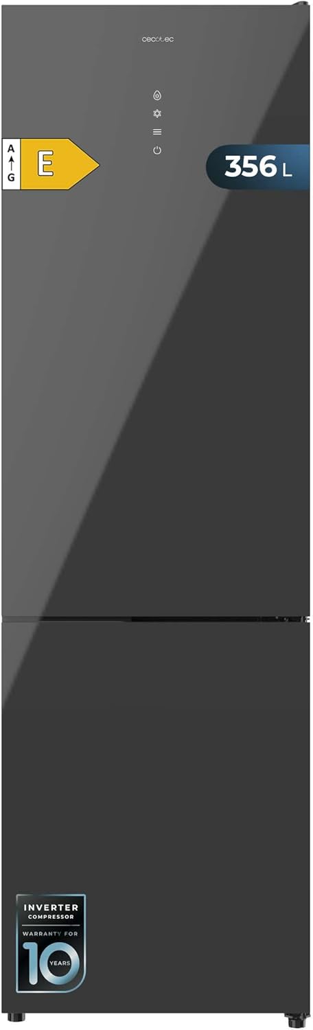 Cecotec Réfrigérateur combiné Bolero CoolMarket Combi 356 Grey Glass E. Réfrigérateur gris, 356L, Total No Frost, classe E, MultiAirFlow, Fast Cooling, Fast Freezing, mode vacances.